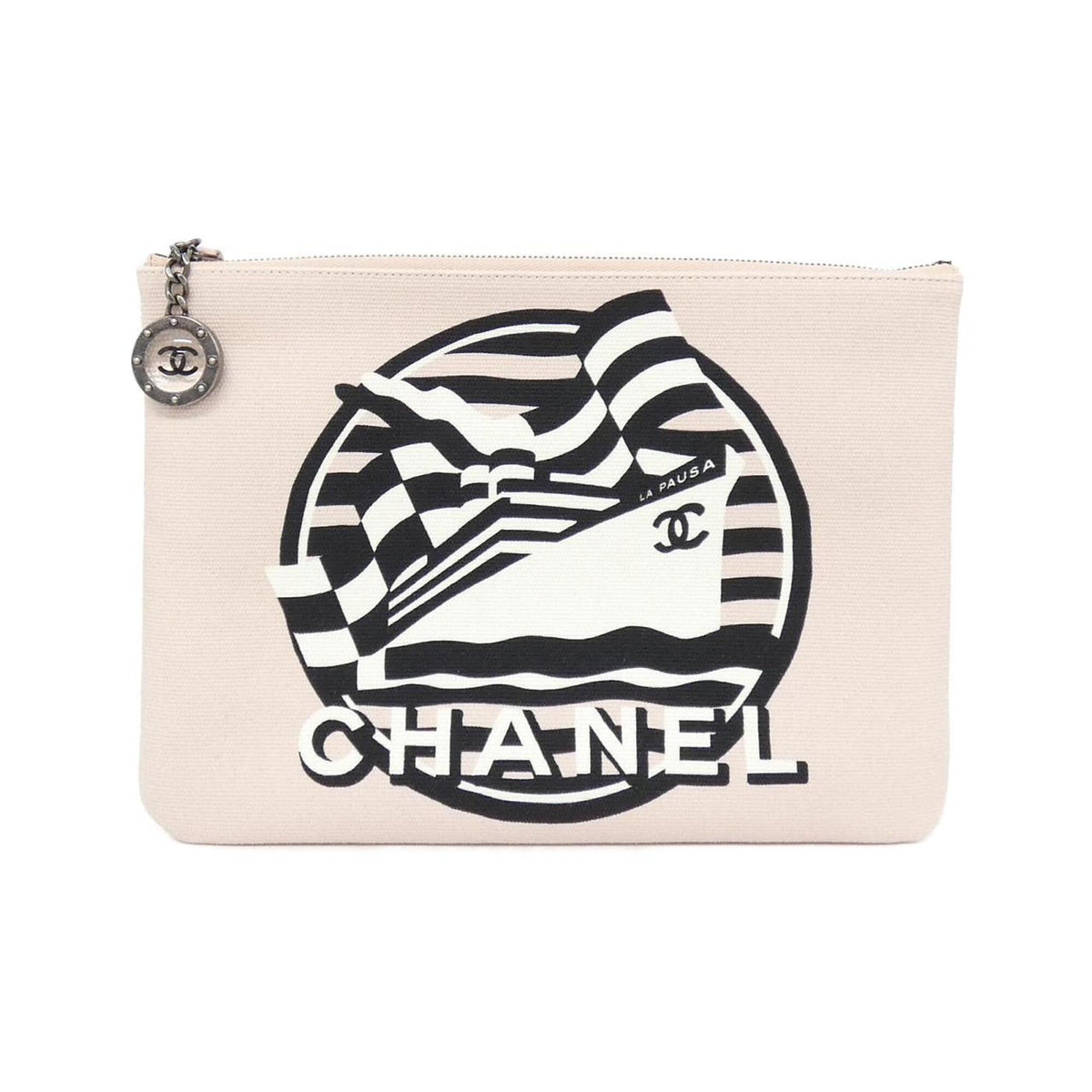 Chanel Black Pink White Canvas Handbag Pouch (Pre-Owned)