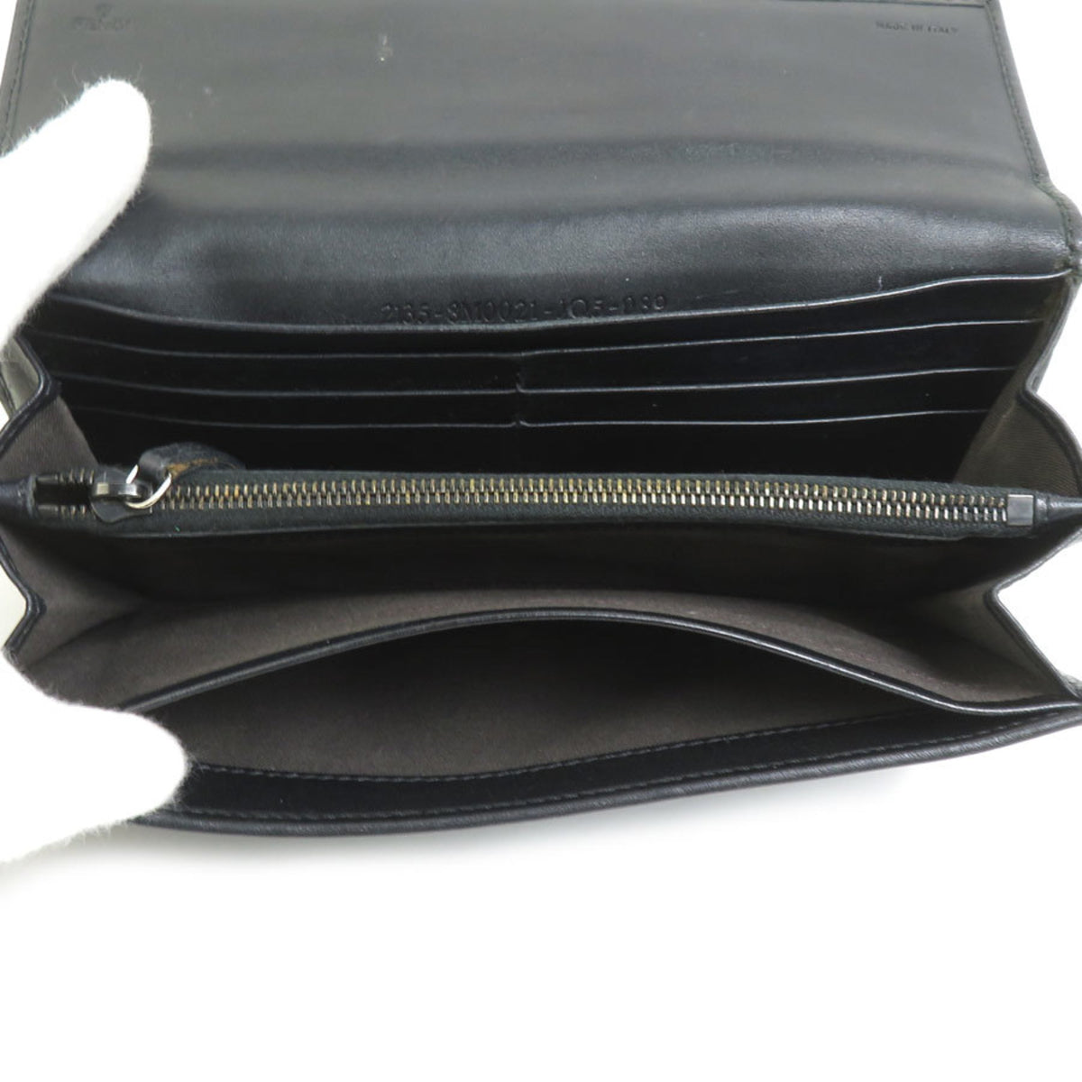 Fendi Black Canvas Leather Long Wallet (Tri-Fold) (Pre-Owned)
