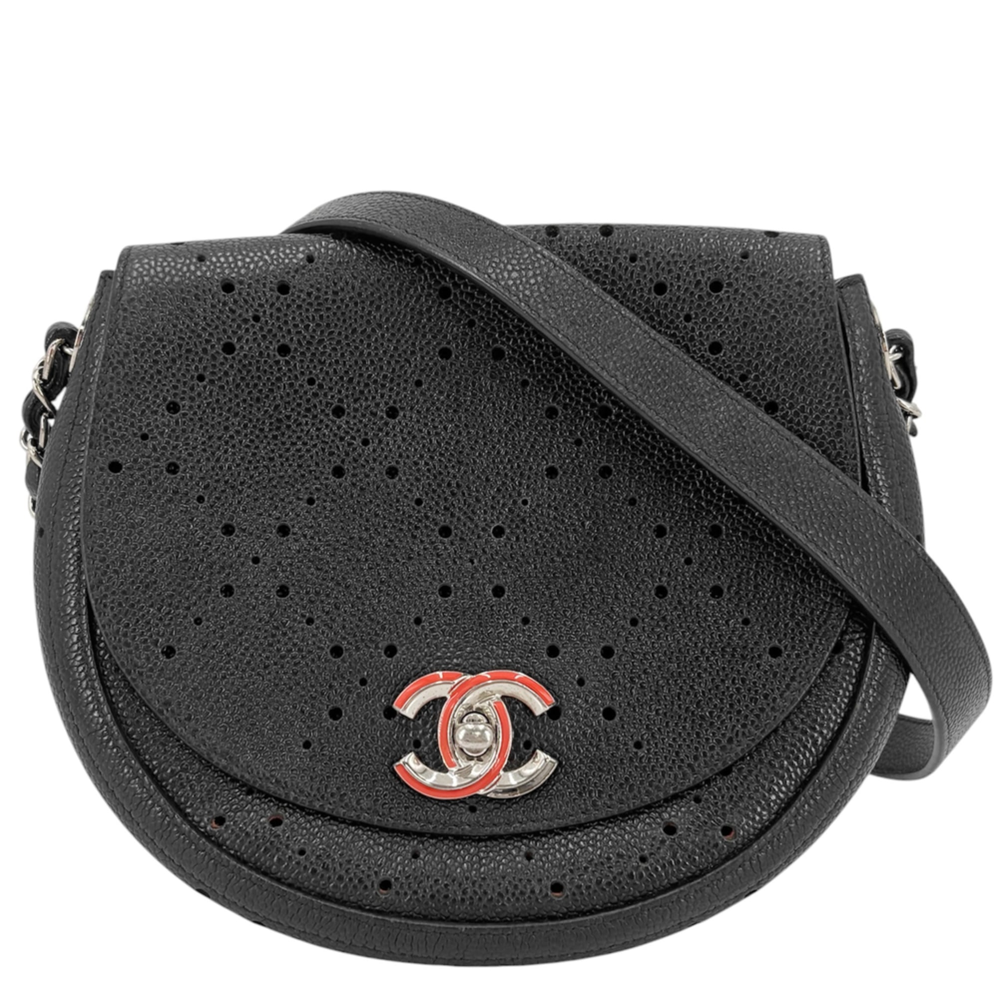 Chanel Black Orange White Leather Shoulder Bag (Pre-Owned)