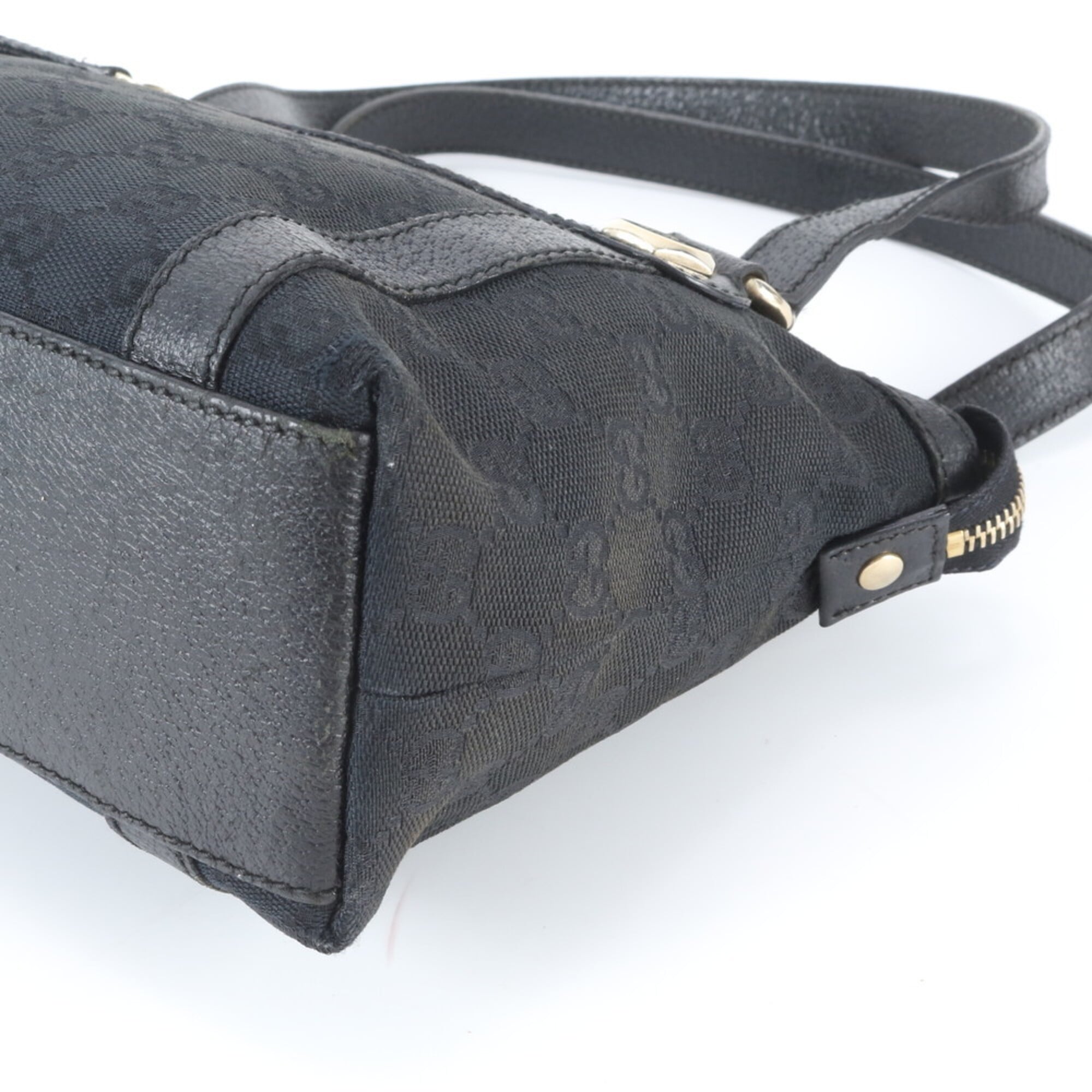 Gucci Black Leather Canvas Handbag Tote Bag (Pre-Owned)
