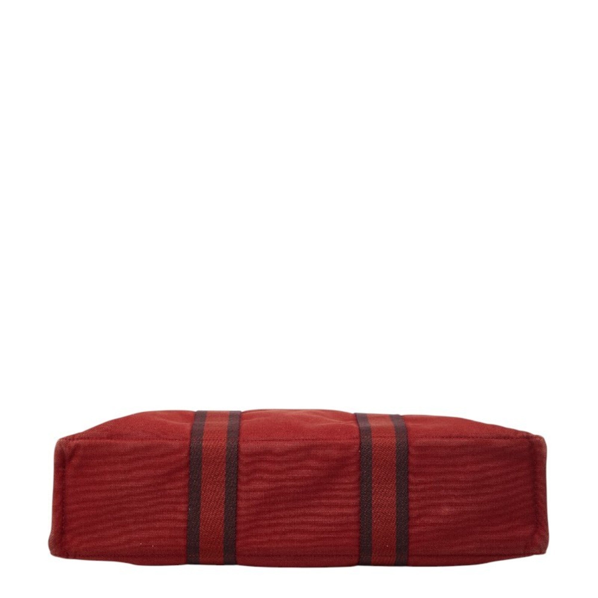 Hermes Red Color Canvas Handbag Tote Bag (Pre-Owned)