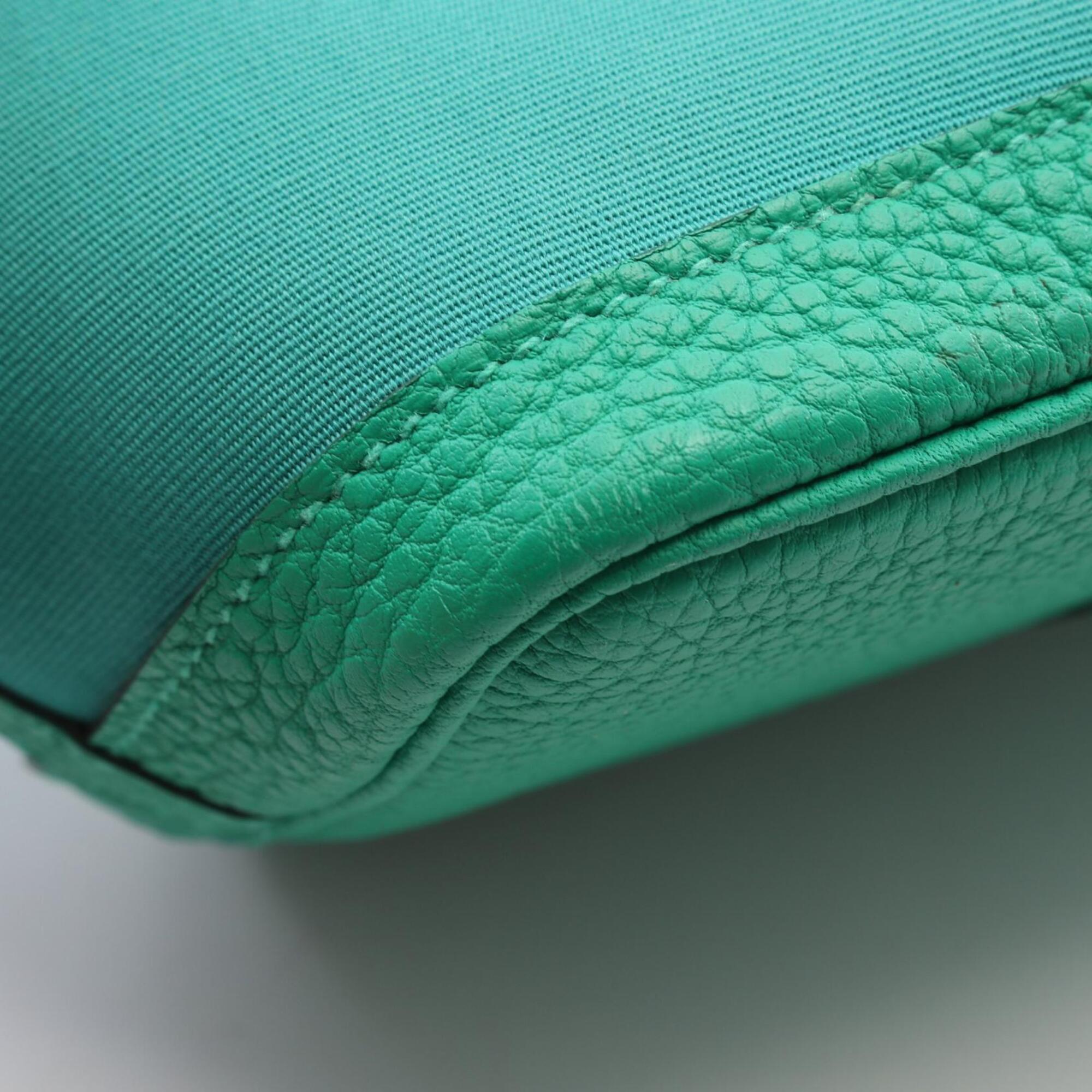 Hermes Green Toile Officier Negonda Leather Handbag Tote Bag (Pre-Owned)