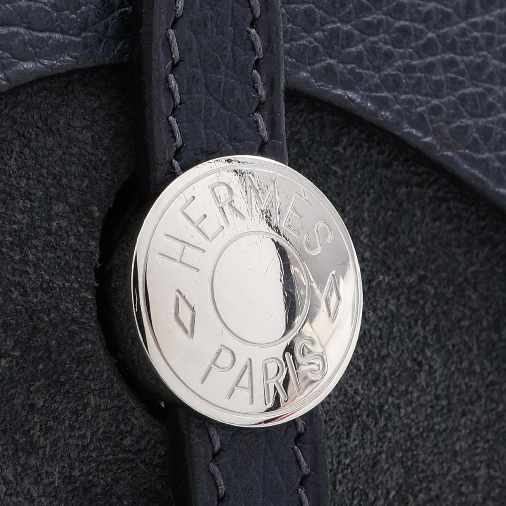Hermes Blue Indigo Navy Vache Liegee Leather Toile Officier Handbag Shoulder Bag (Pre-Owned)