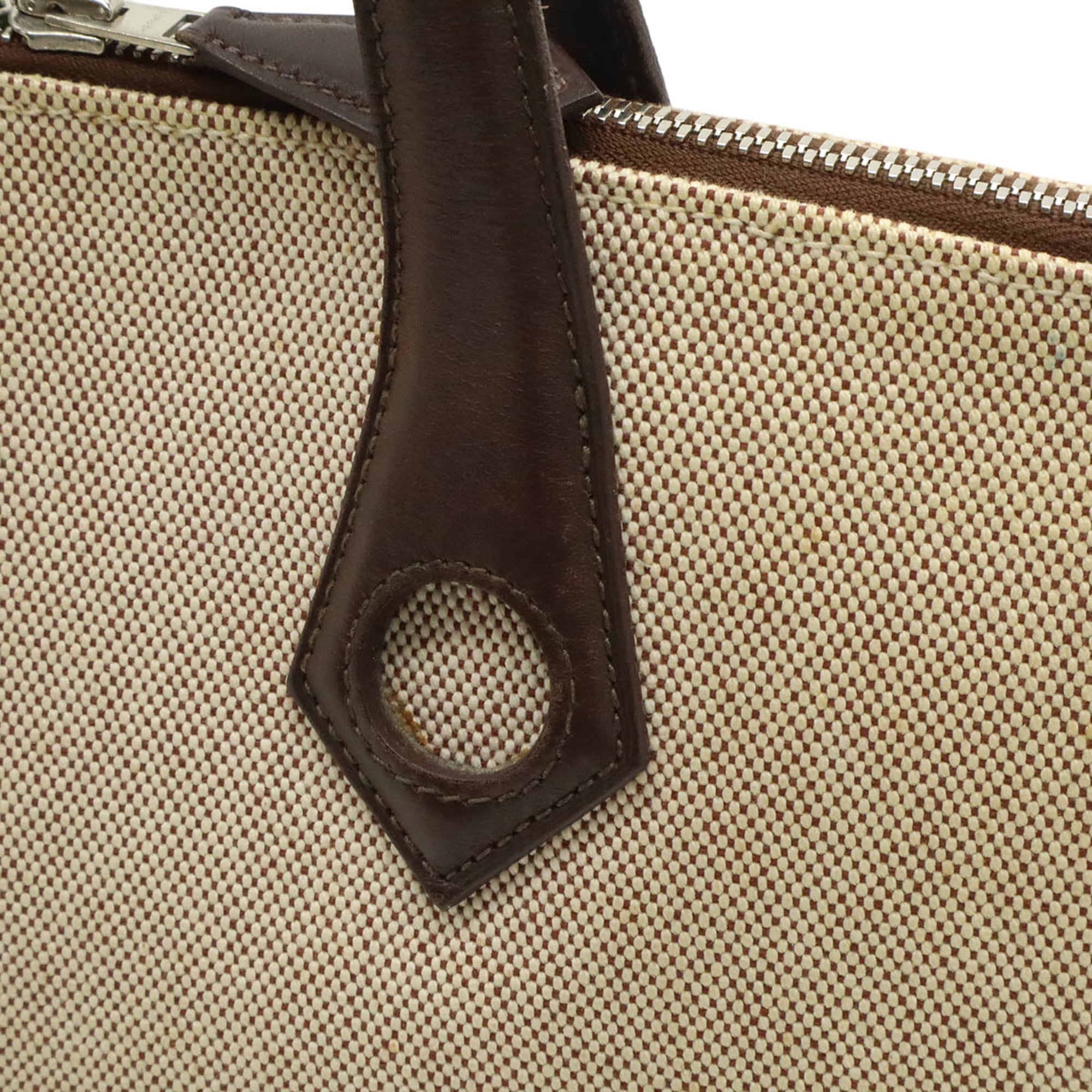 Hermes Brown Natural Canvas Leather Handbag Tote Bag (Pre-Owned)
