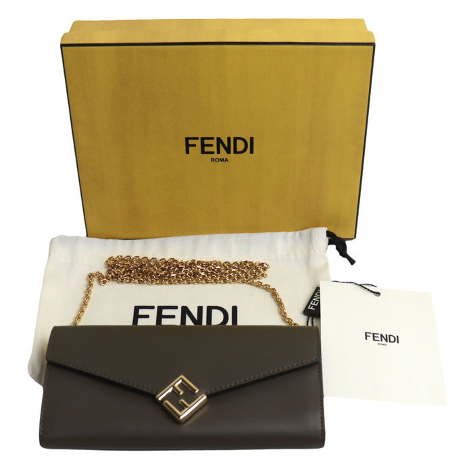 Fendi Gold Leather Chain/Shoulder Wallet (Pre-Owned)