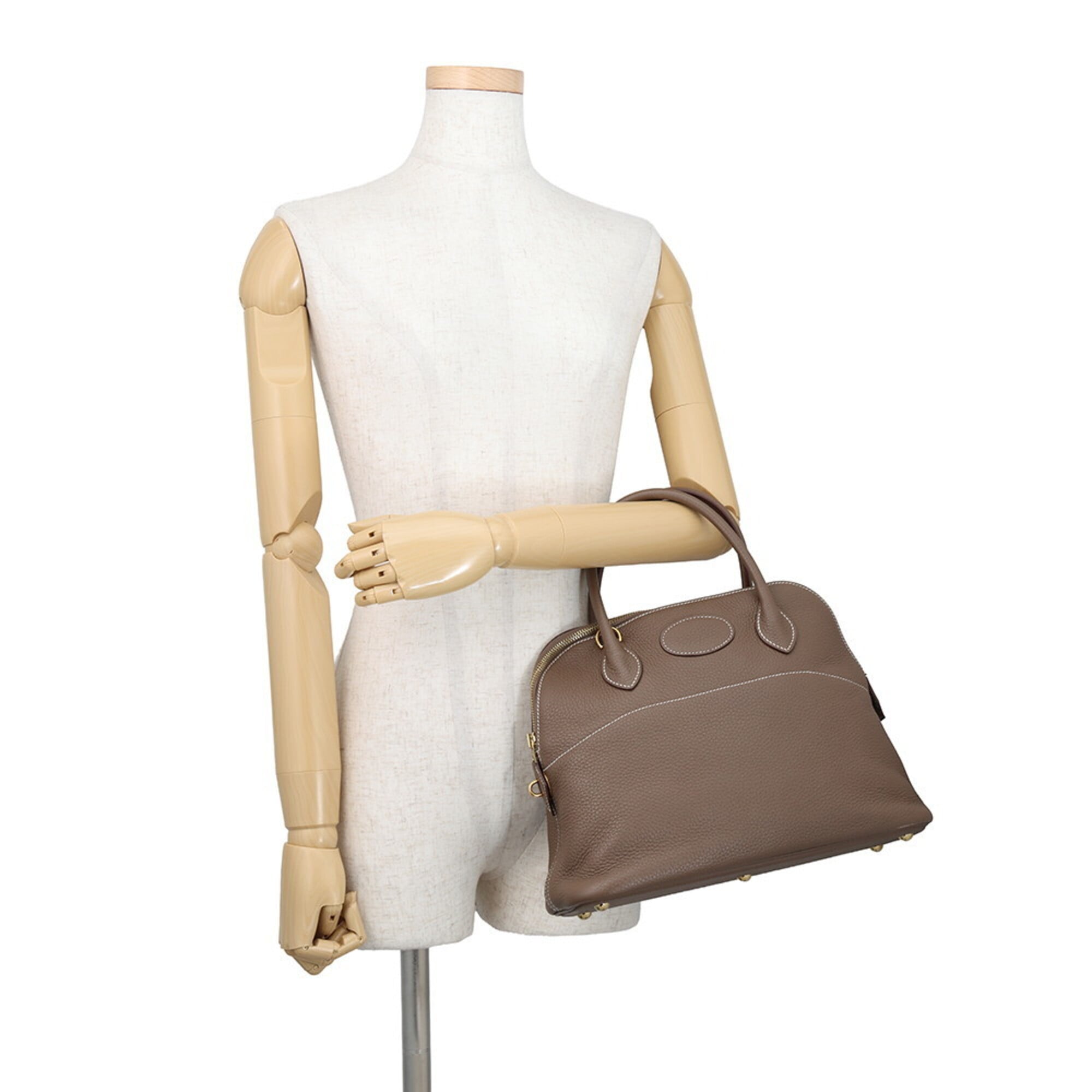 Hermes Bolide Etoupe Gray Taurillon Clemence Leather Handbag (Pre-Owned)