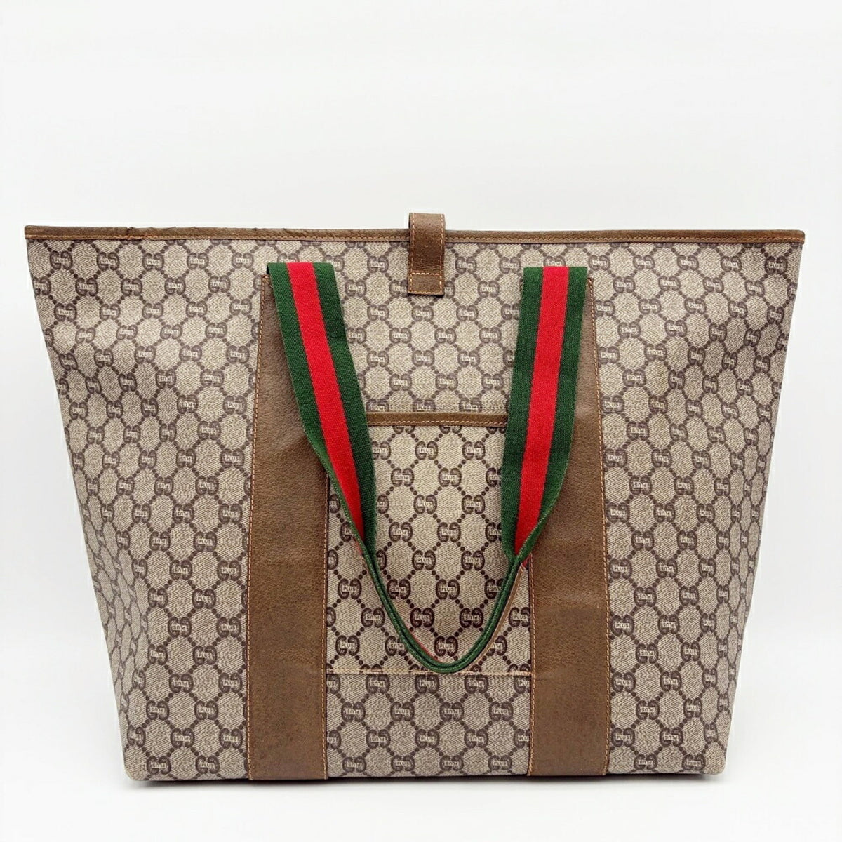 Gucci Beige Brown Green Red Color Pvc Leather Shoulder Bag Tote Bag (Pre-Owned)