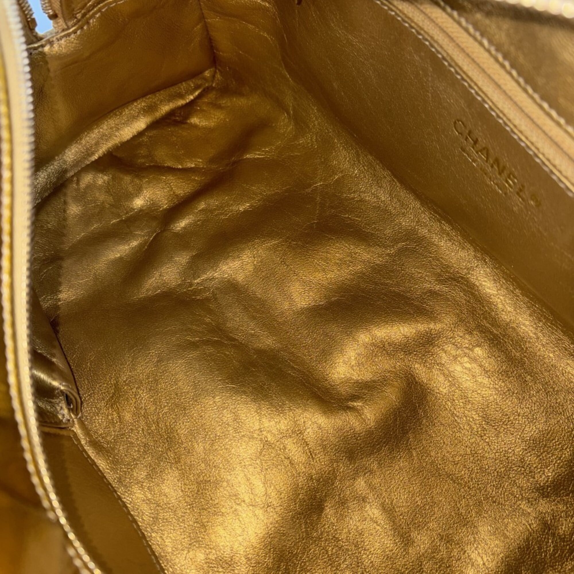 Chanel Gold Leather Boston Bag Handbag (Pre-Owned)