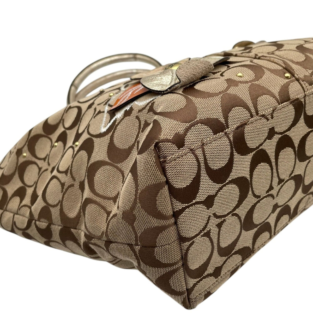 Coach Beige Gold Canvas Leather Handbag Tote Bag (Pre-Owned)