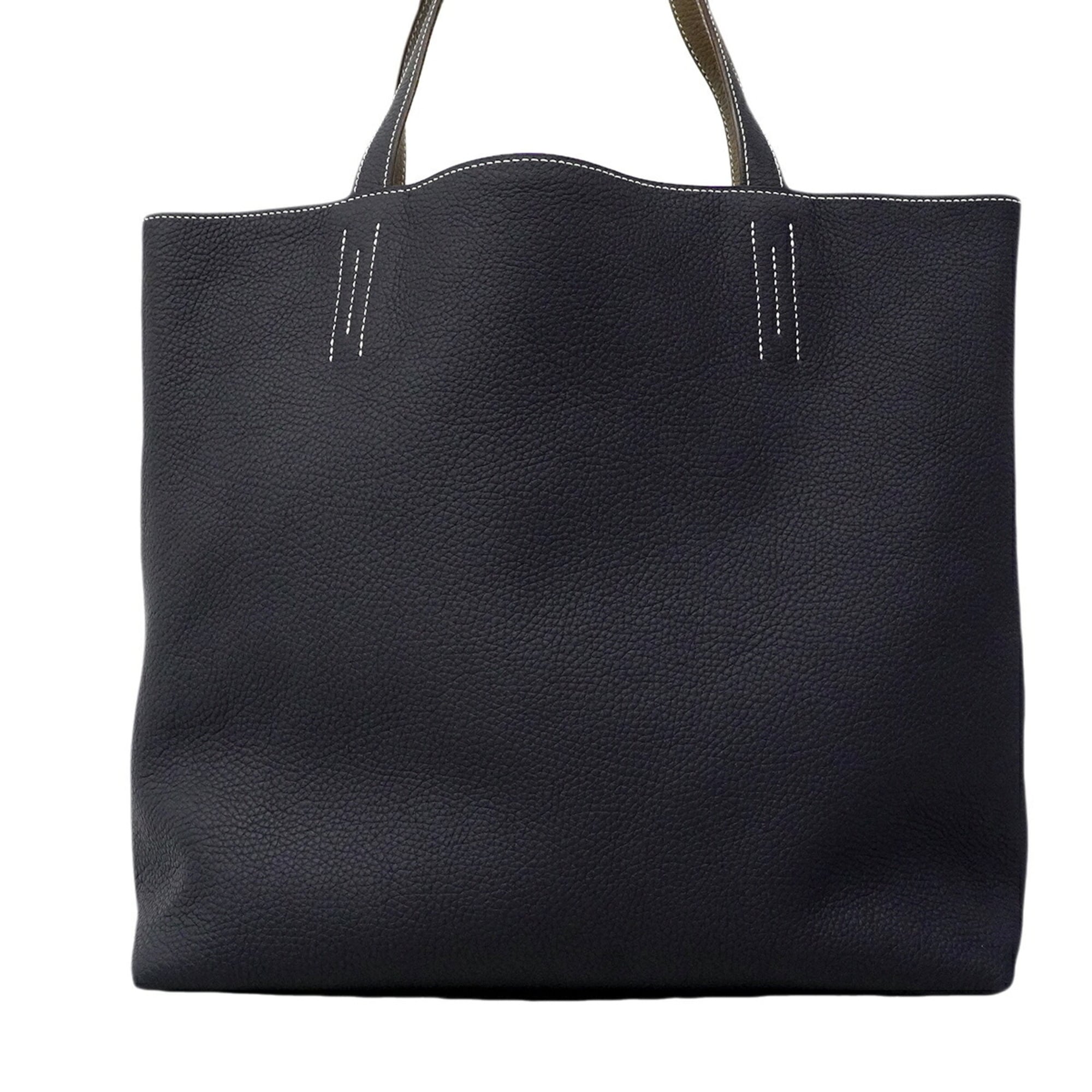 Hermes Blue Nuit Etoupe Gray Taurillon Clemence Leather Tote Bag (Pre-Owned)