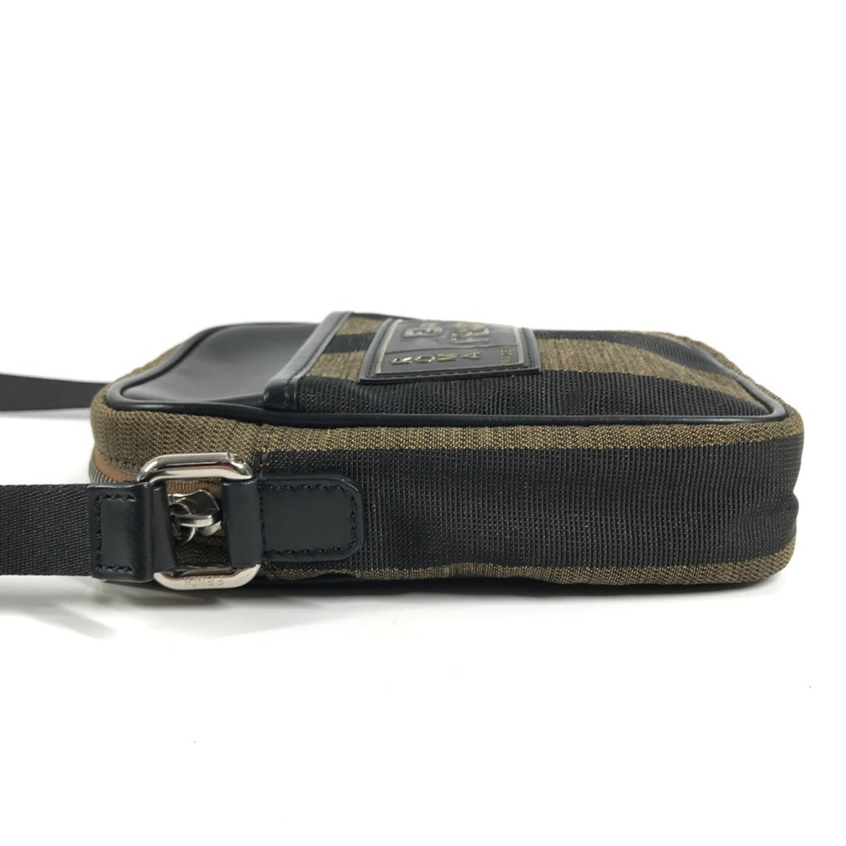 Fendi Black Khaki Leather Canvas Pochette Shoulder Bag (Pre-Owned)