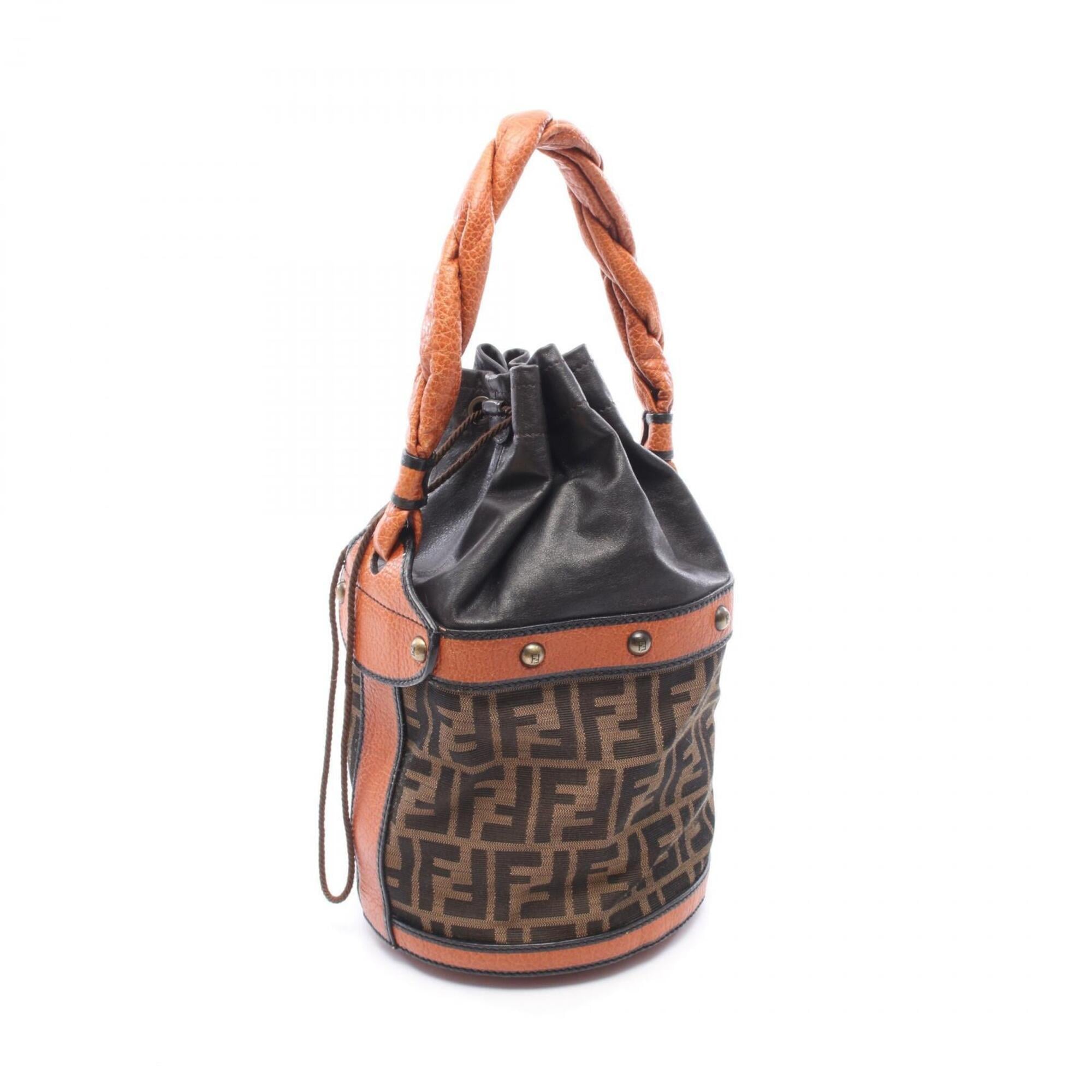 Fendi Black Brown Canvas Leather Handbag (Pre-Owned)