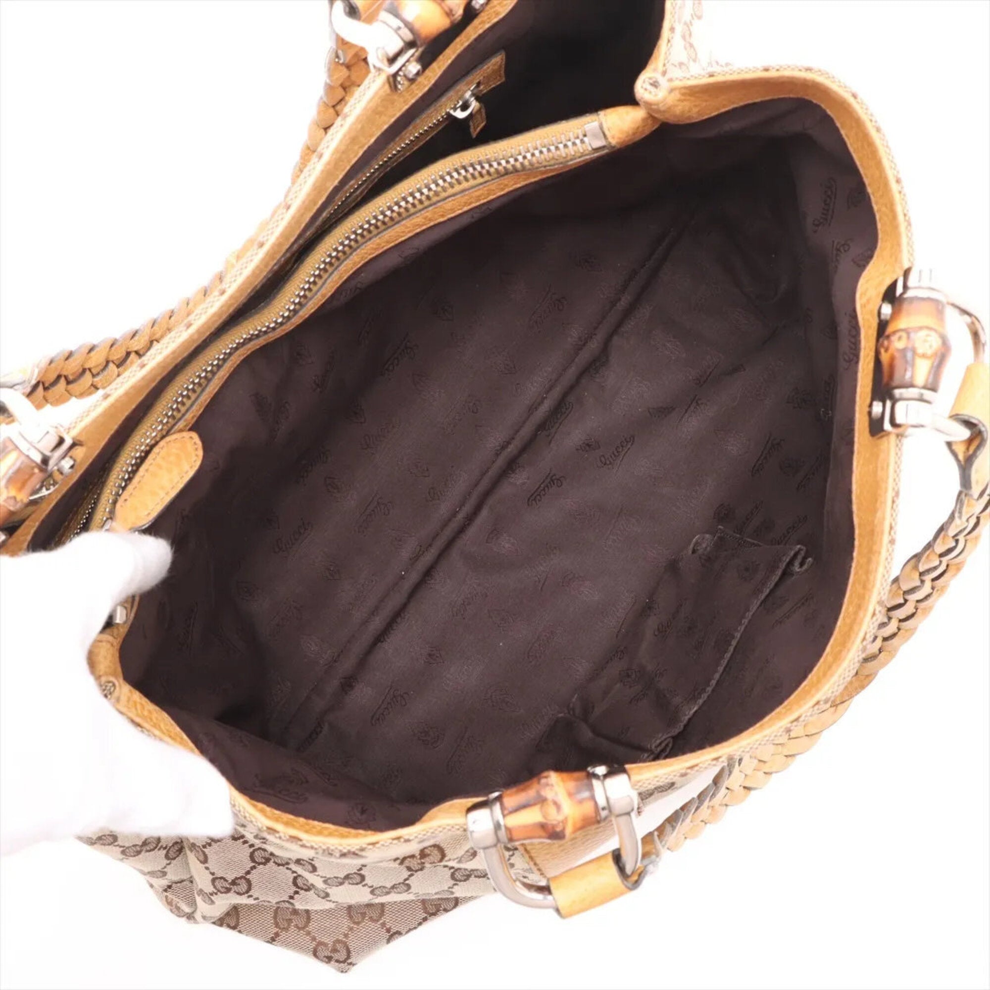 Gucci Beige Canvas Leather Handbag Tote Bag (Pre-Owned)
