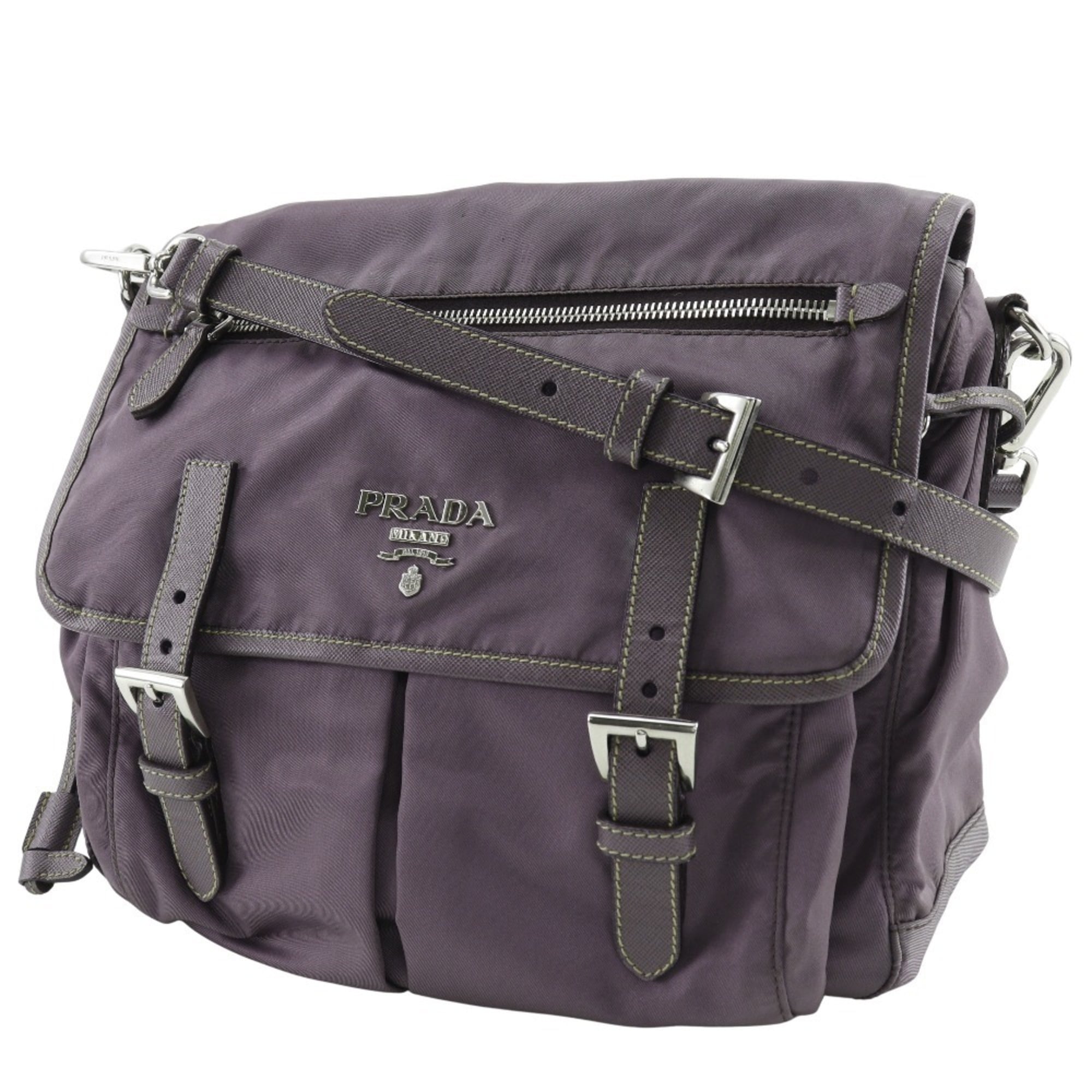 Prada Purple Nylon Leather Shoulder Bag (Pre-Owned)