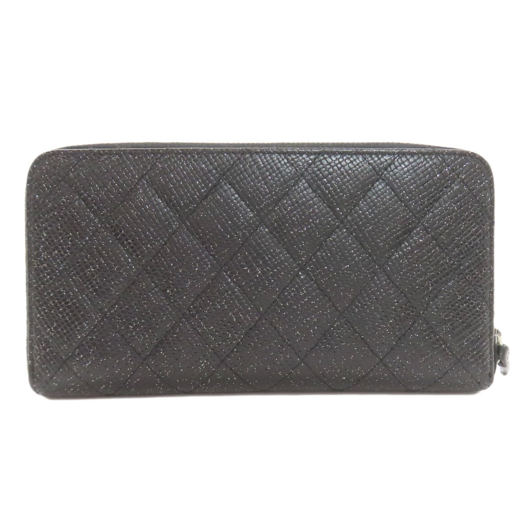 Chanel Matelasse Black Leather Long Wallet (Bi-Fold) (Pre-Owned)
