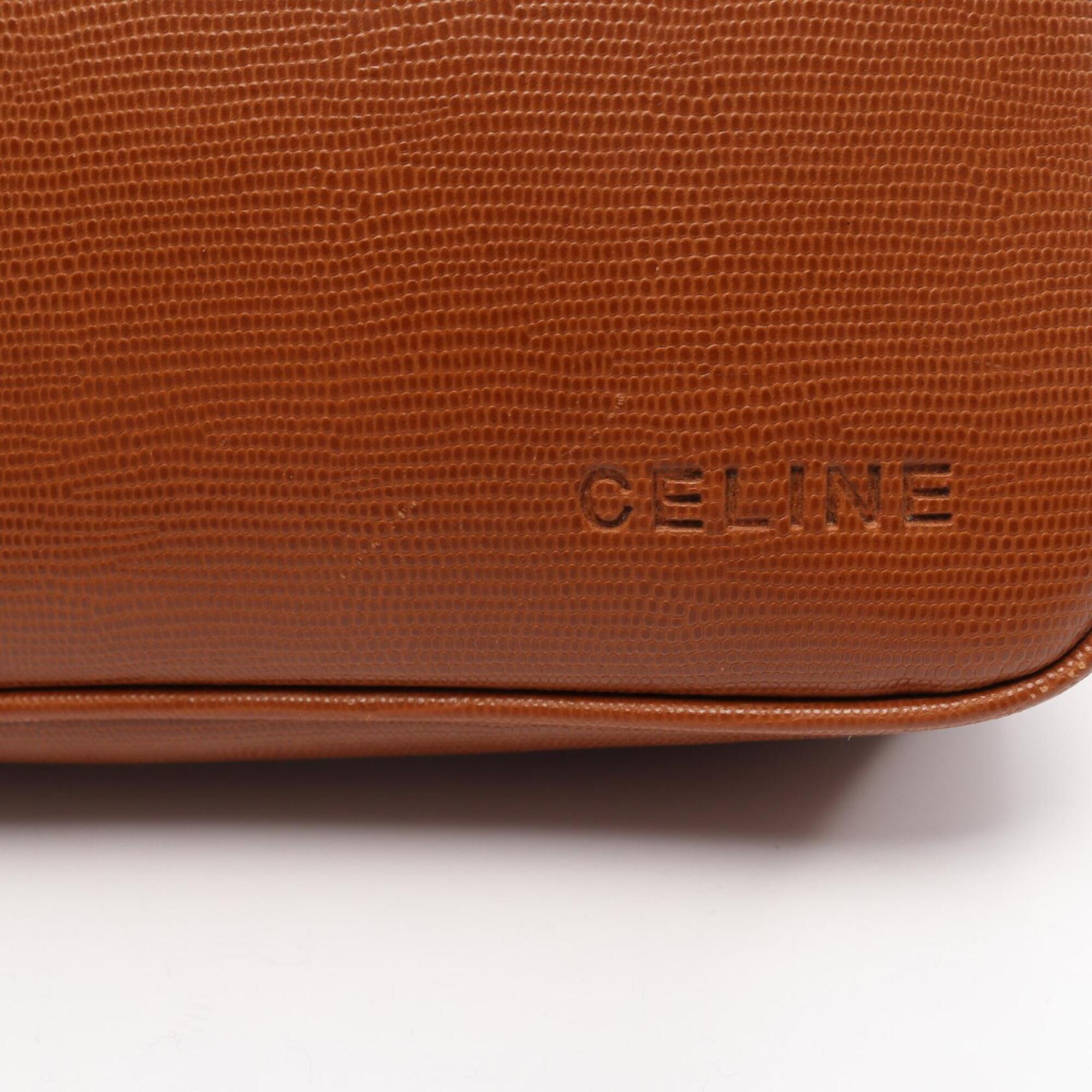 Celine Brown Leather Clutch Bag Handbag (Pre-Owned)