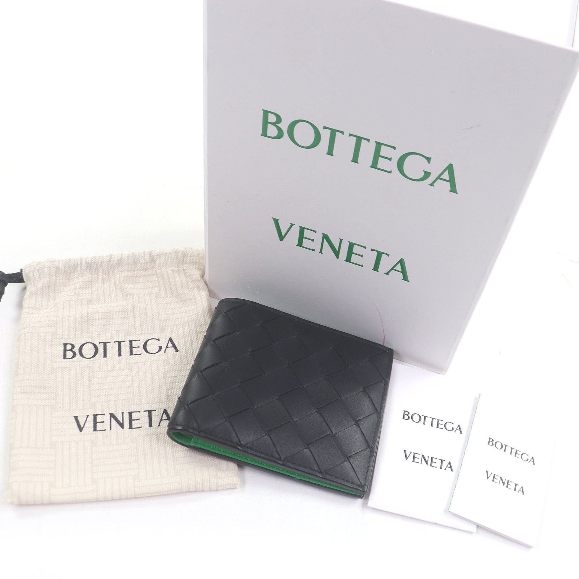 Bottega Veneta Black Green Leather Wallet (Bi-Fold) (Pre-Owned)