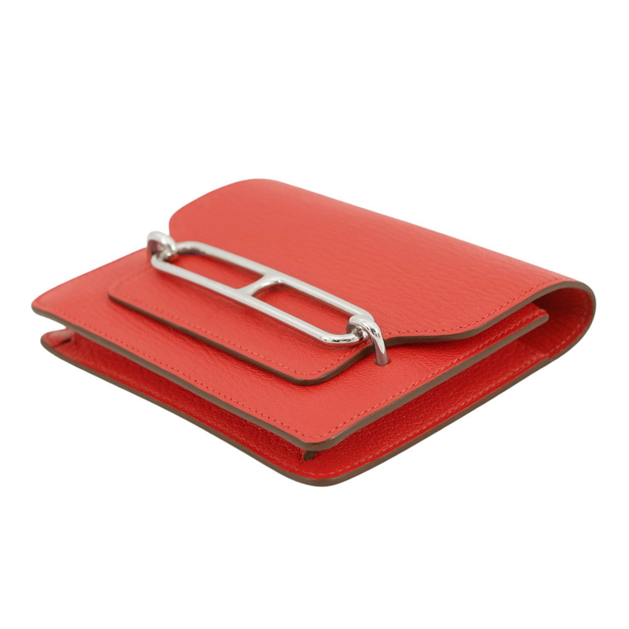 Hermes Red Color Chevre Myzore Leather Wallet (Bi-Fold) (Pre-Owned)