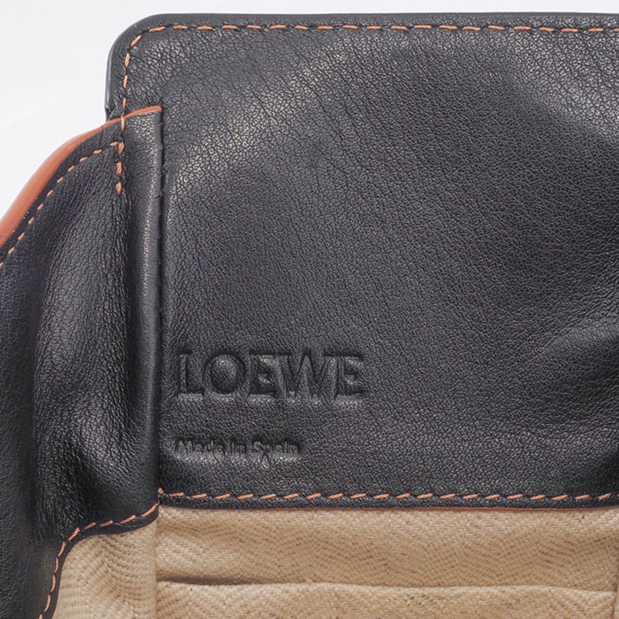 Loewe Hammock Beige Black Linen Leather Handbag Shoulder Bag (Pre-Owned)