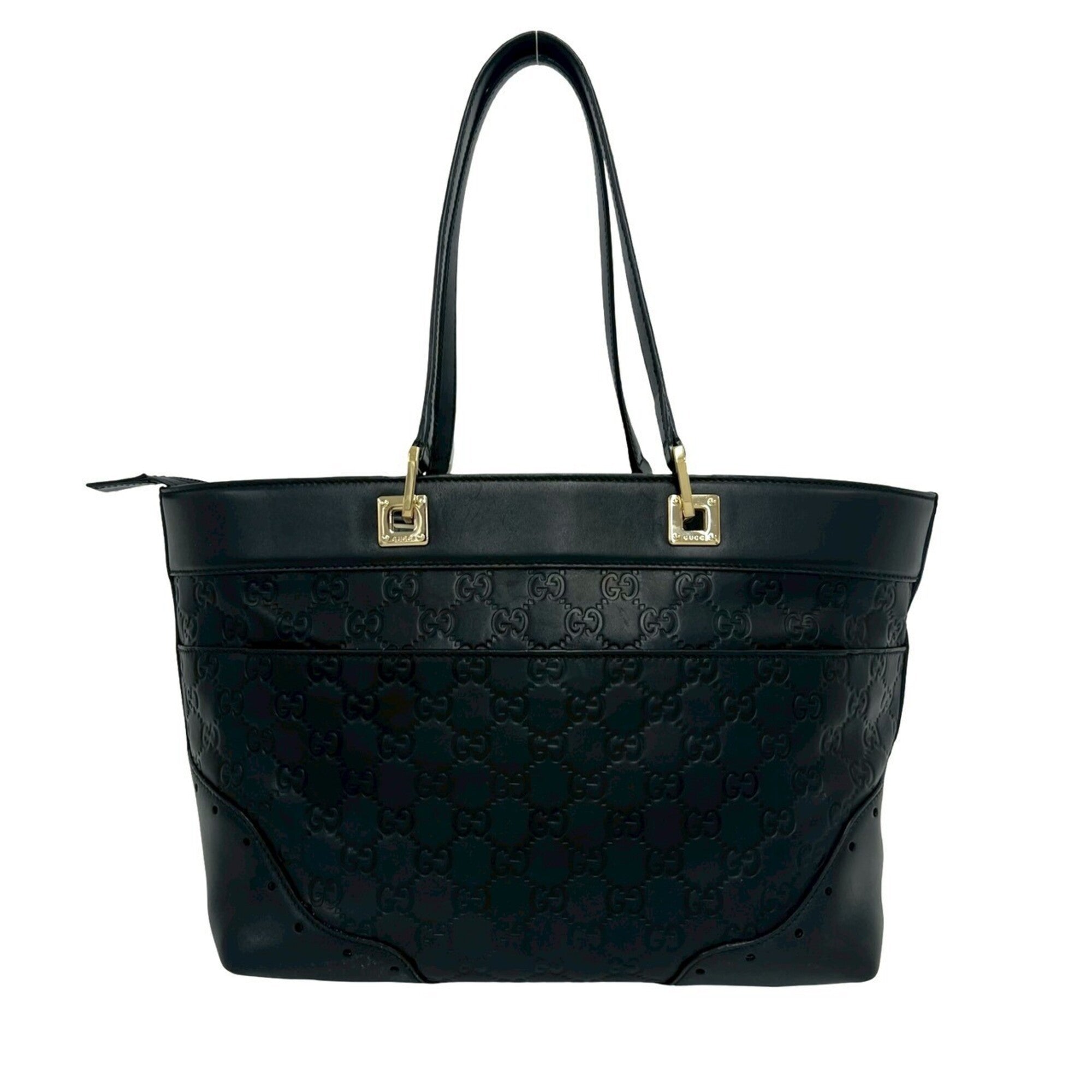 Gucci Black Leather Boston Bag Handbag Tote Bag (Pre-Owned)