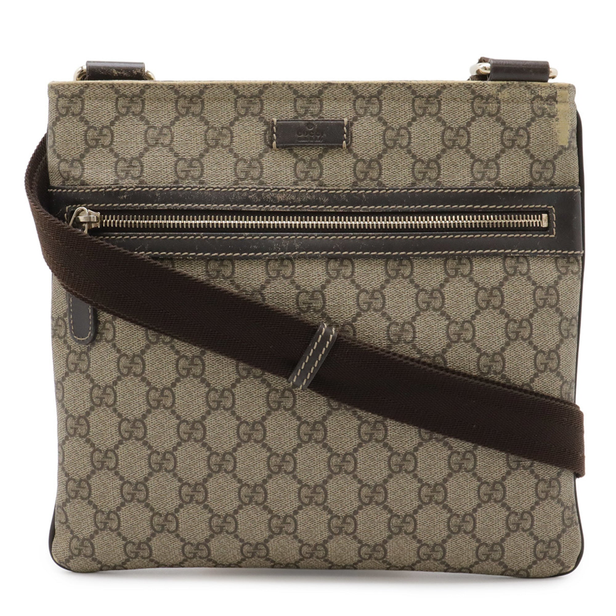 Gucci Gg Plus Beige Dark Brown Khaki Gg Supreme Leather Shoulder Bag (Pre-Owned)