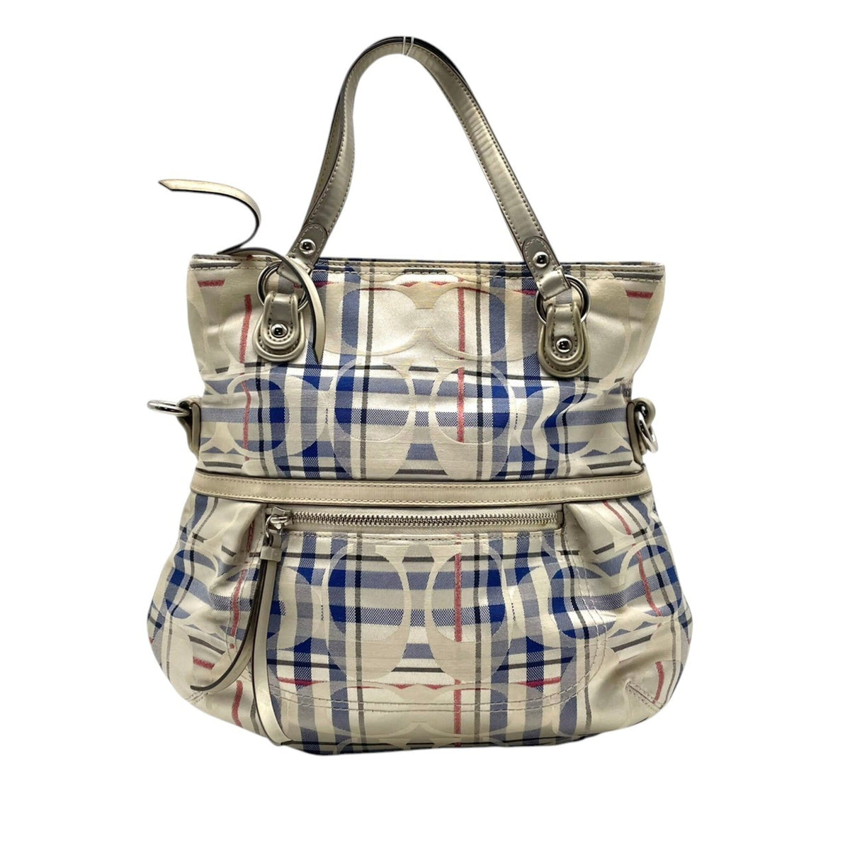 Coach Blue Ivory Canvas Leather Handbag Shoulder Bag Tote Bag (Pre-Owned)