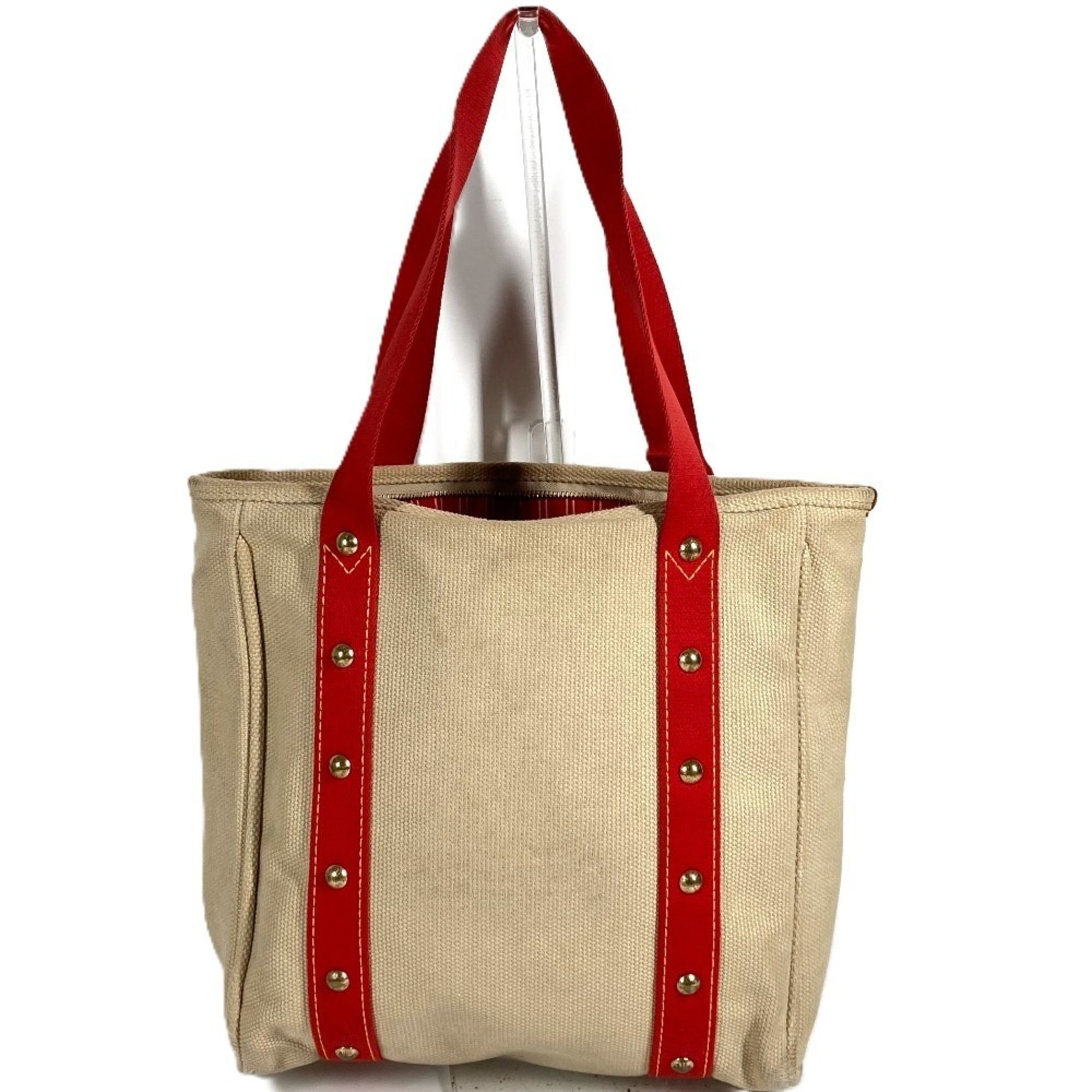 Louis Vuitton Beige Red Color Canvas Shoulder Bag Tote Bag (Pre-Owned)
