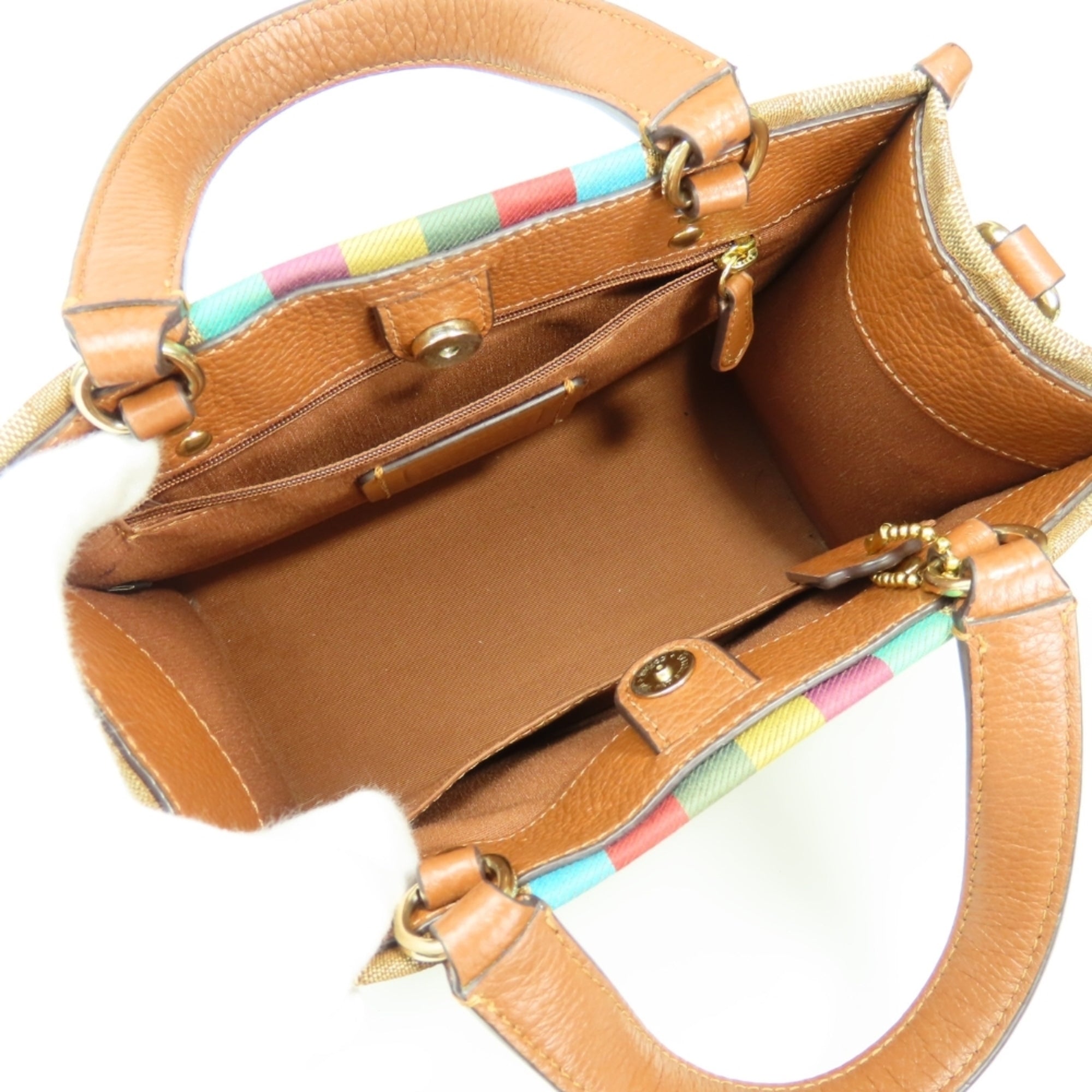 Coach Signature Brown Gray Canvas Leather Handbag (Pre-Owned)