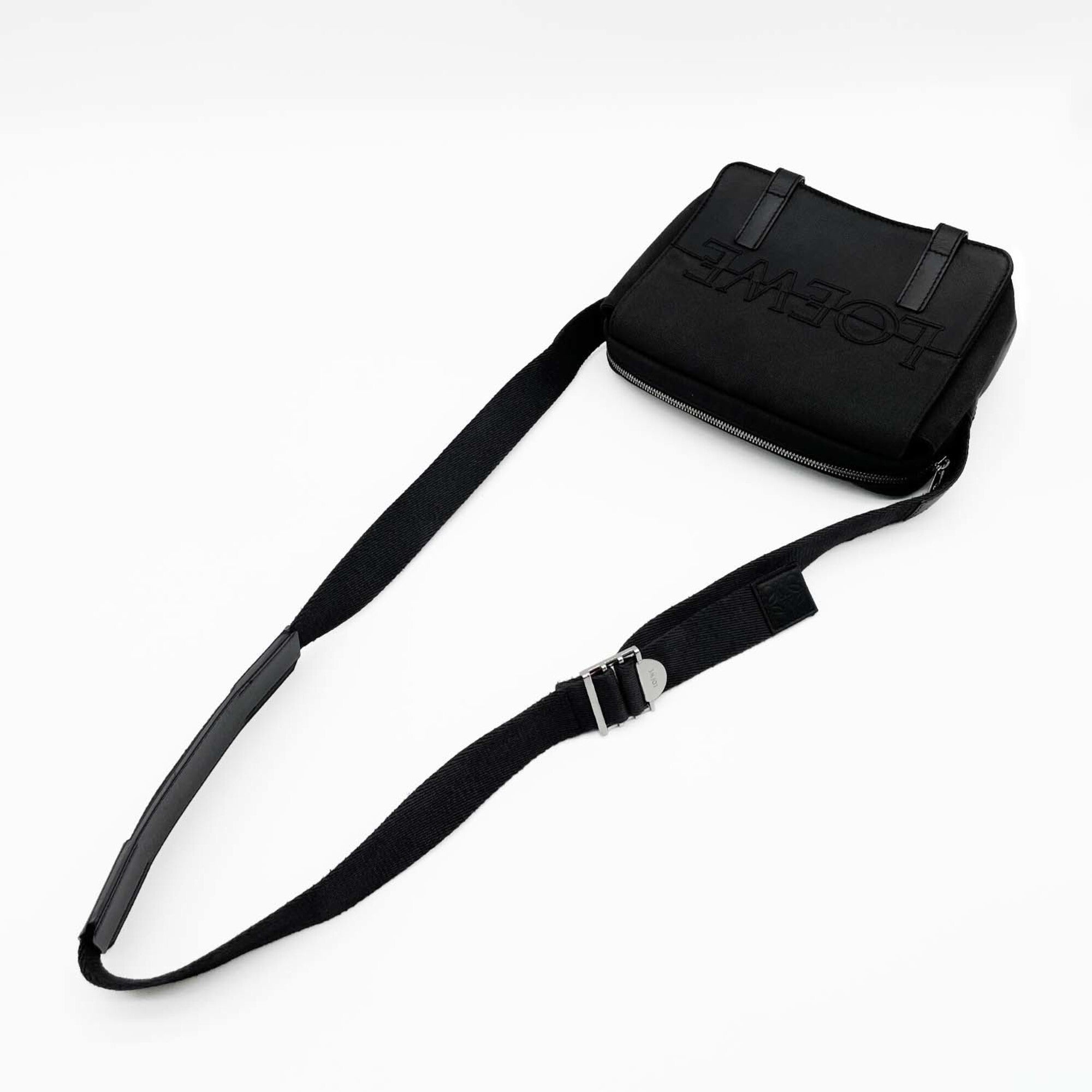 Loewe Black Gray Canvas Leather Messenger Bag Shoulder Bag (Pre-Owned)