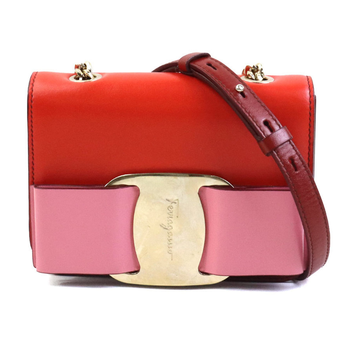 Salvatore Ferragamo Pink Red Color Leather Shoulder Bag (Pre-Owned)