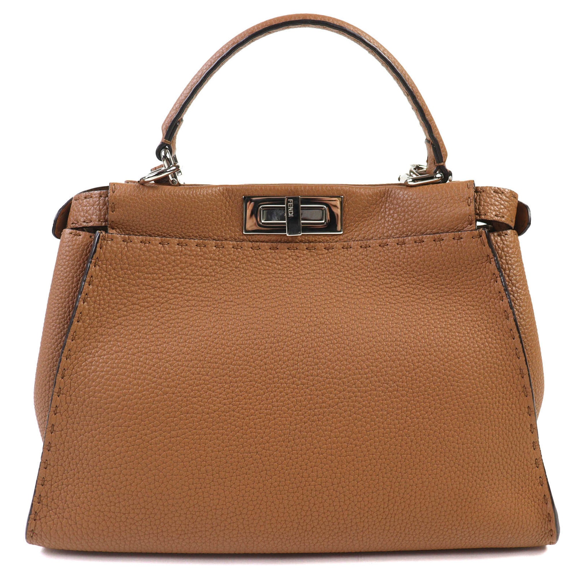 Fendi Peekaboo Brown Leather Handbag Shoulder Bag (Pre-Owned)
