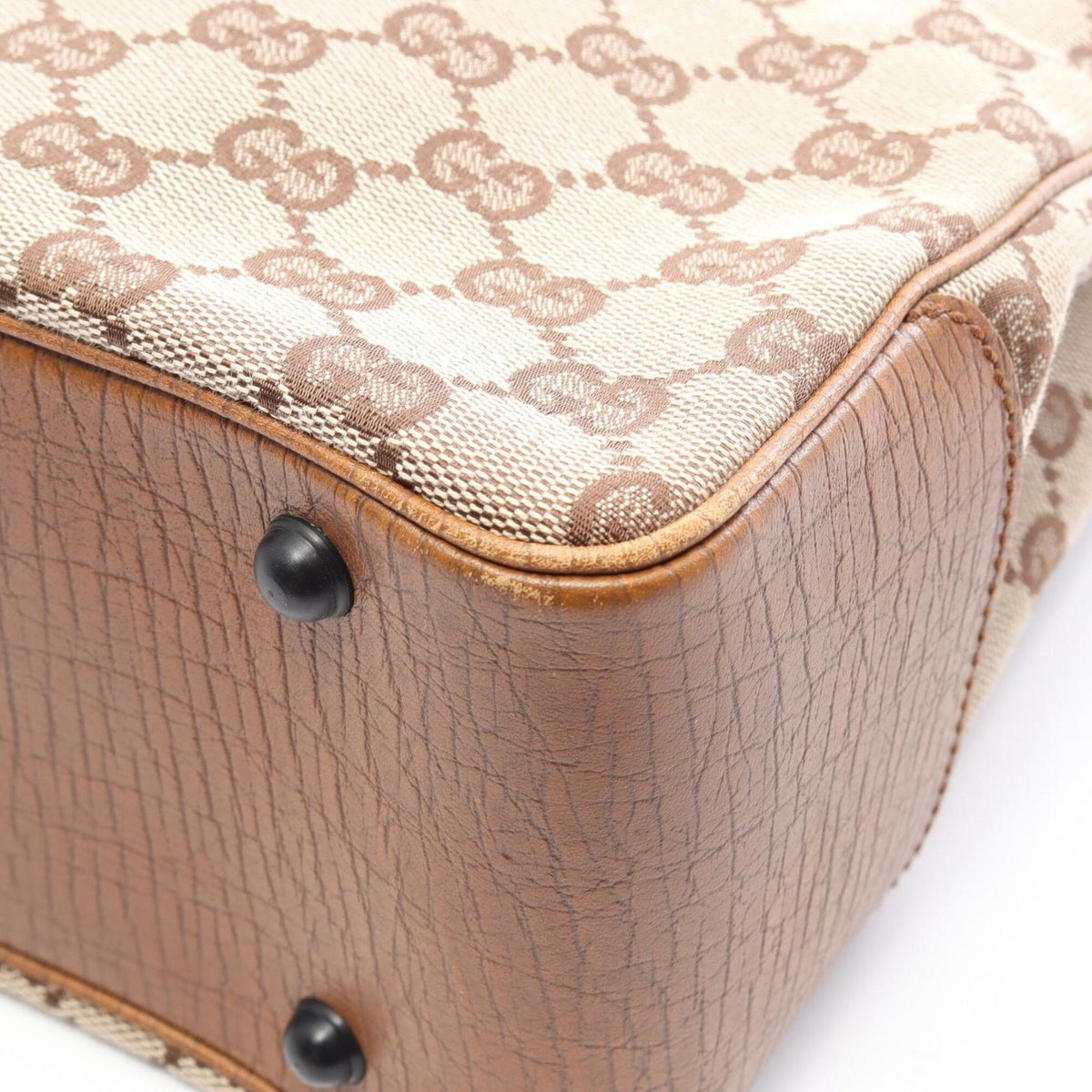 Gucci Beige Brown Canvas Leather Handbag Tote Bag (Pre-Owned)