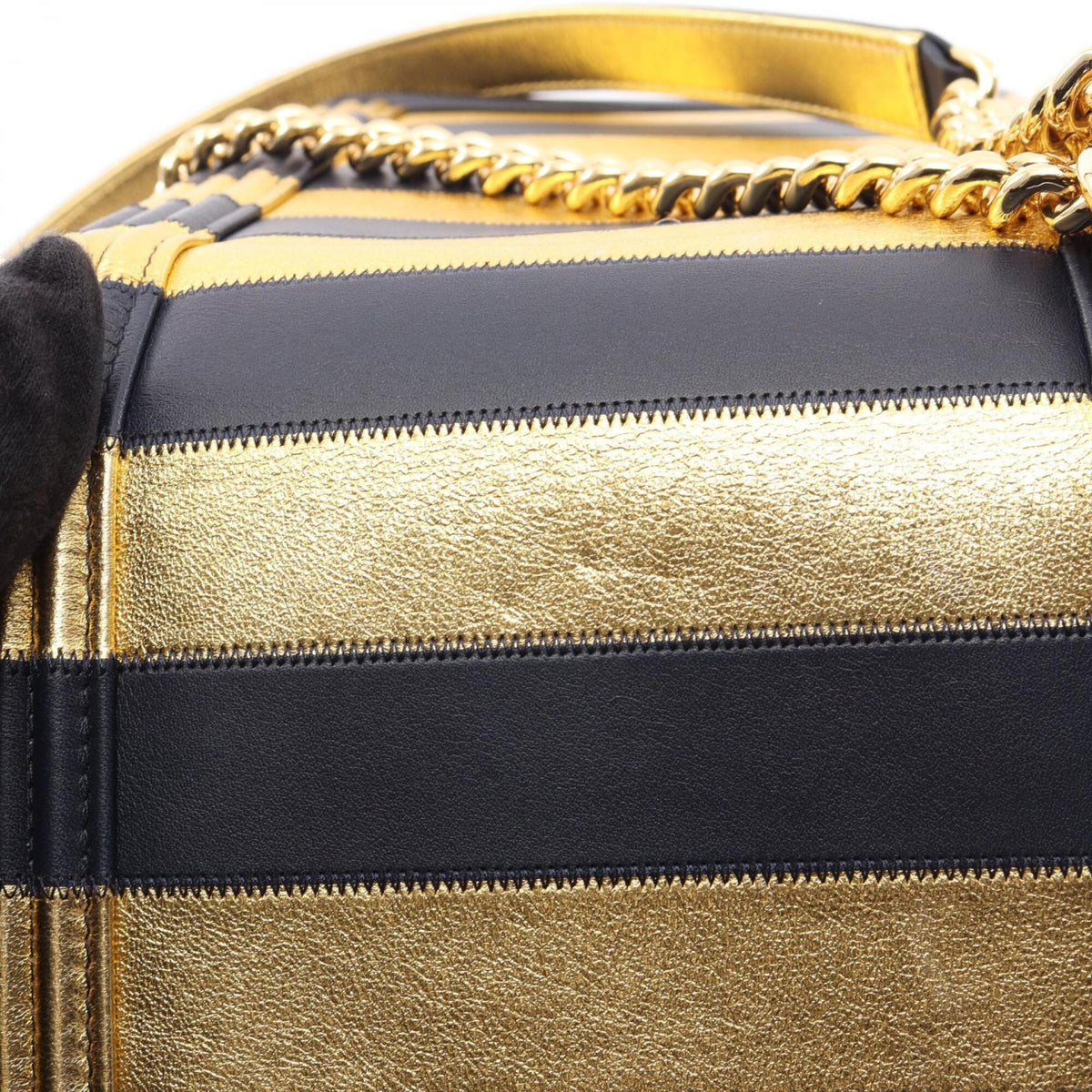 Chanel Gold Navy Leather Handbag Shoulder Bag (Pre-Owned)