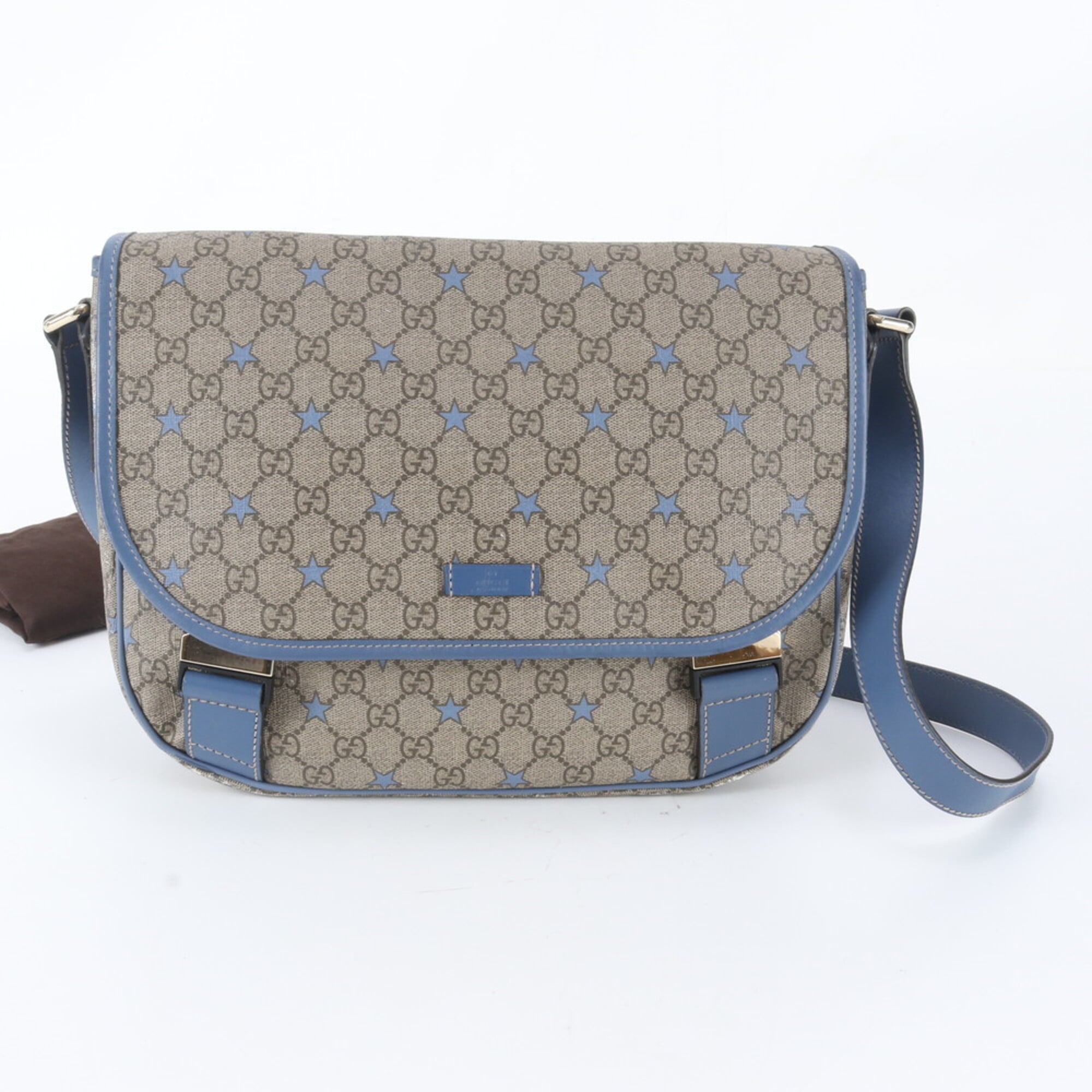 Gucci Blue Brown Leather Coated Canvas Shoulder Bag Tote Bag (Pre-Owned)