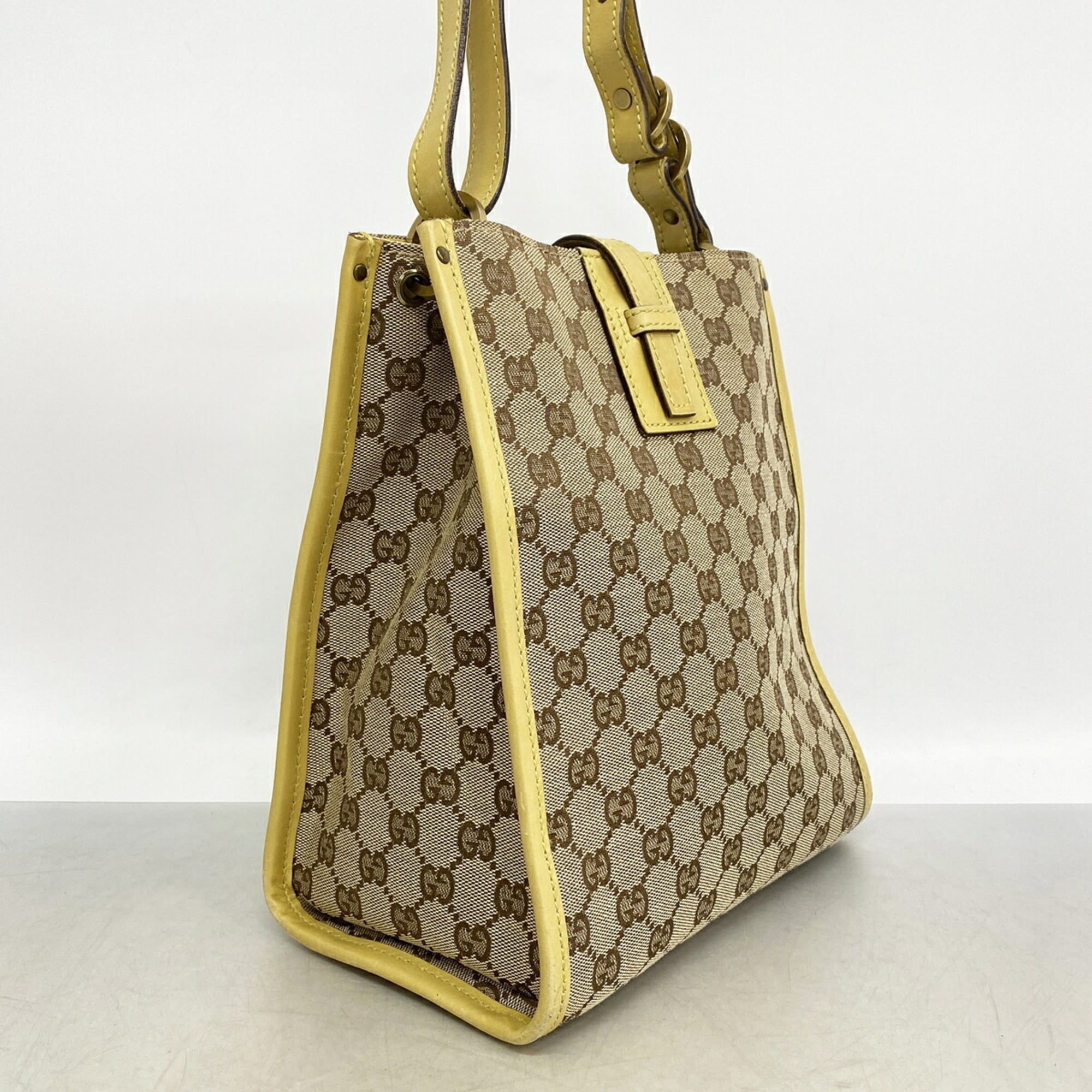 Gucci Brown Yellow Canvas Tote Bag (Pre-Owned)