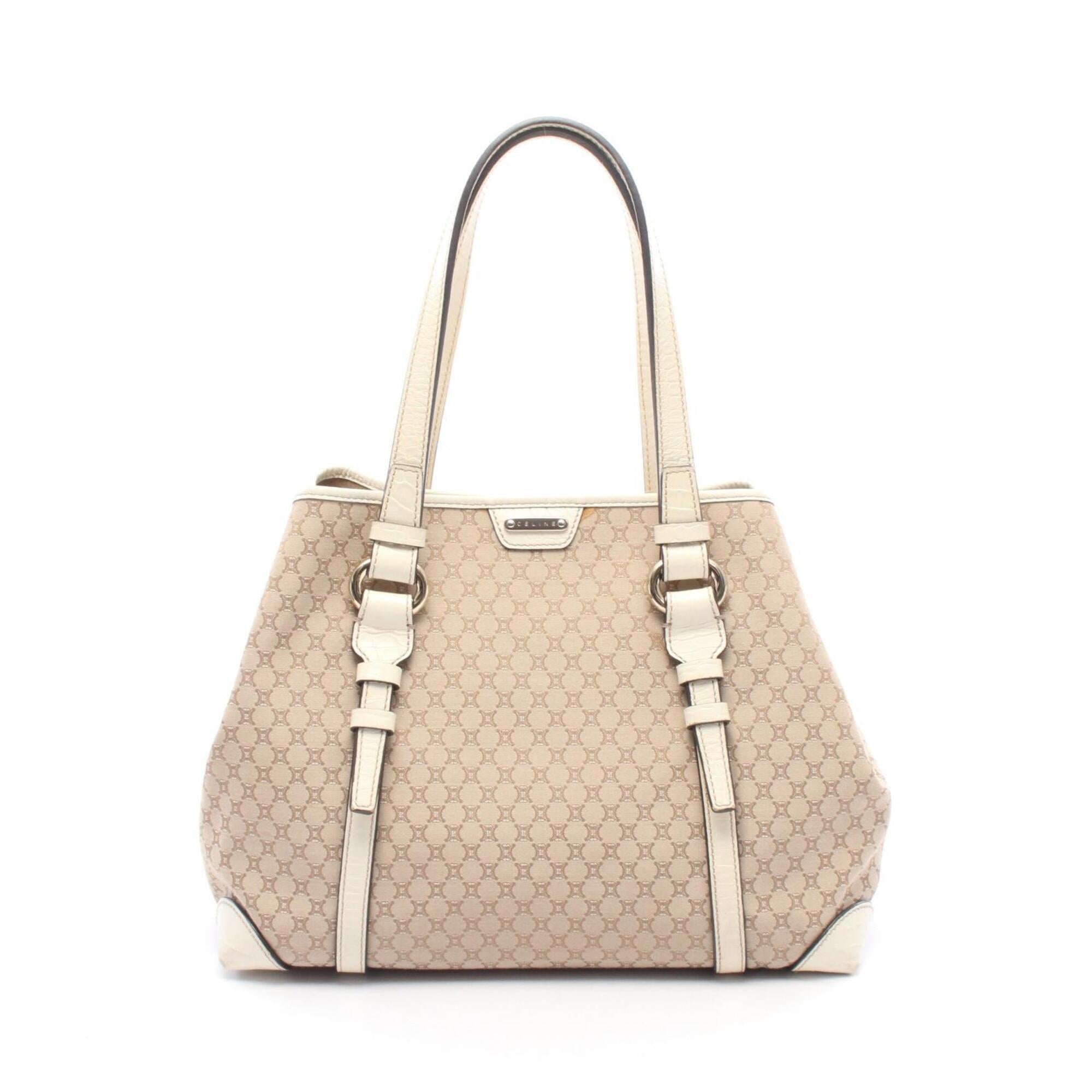 Celine Macadam Beige Ivory Canvas Leather Handbag Tote Bag (Pre-Owned)
