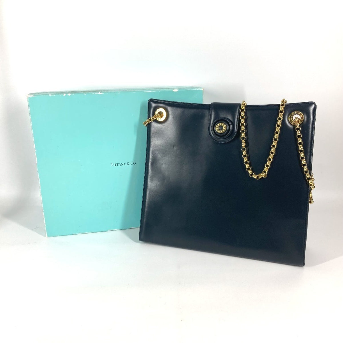 Tiffany Navy Leather Shoulder Bag Tote Bag (Pre-Owned)