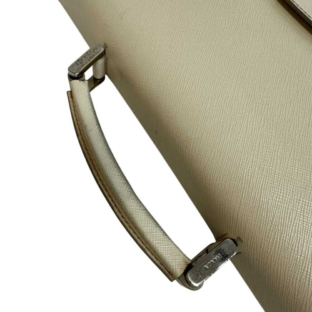 Prada Light Beige White Leather Briefcase (Pre-Owned)