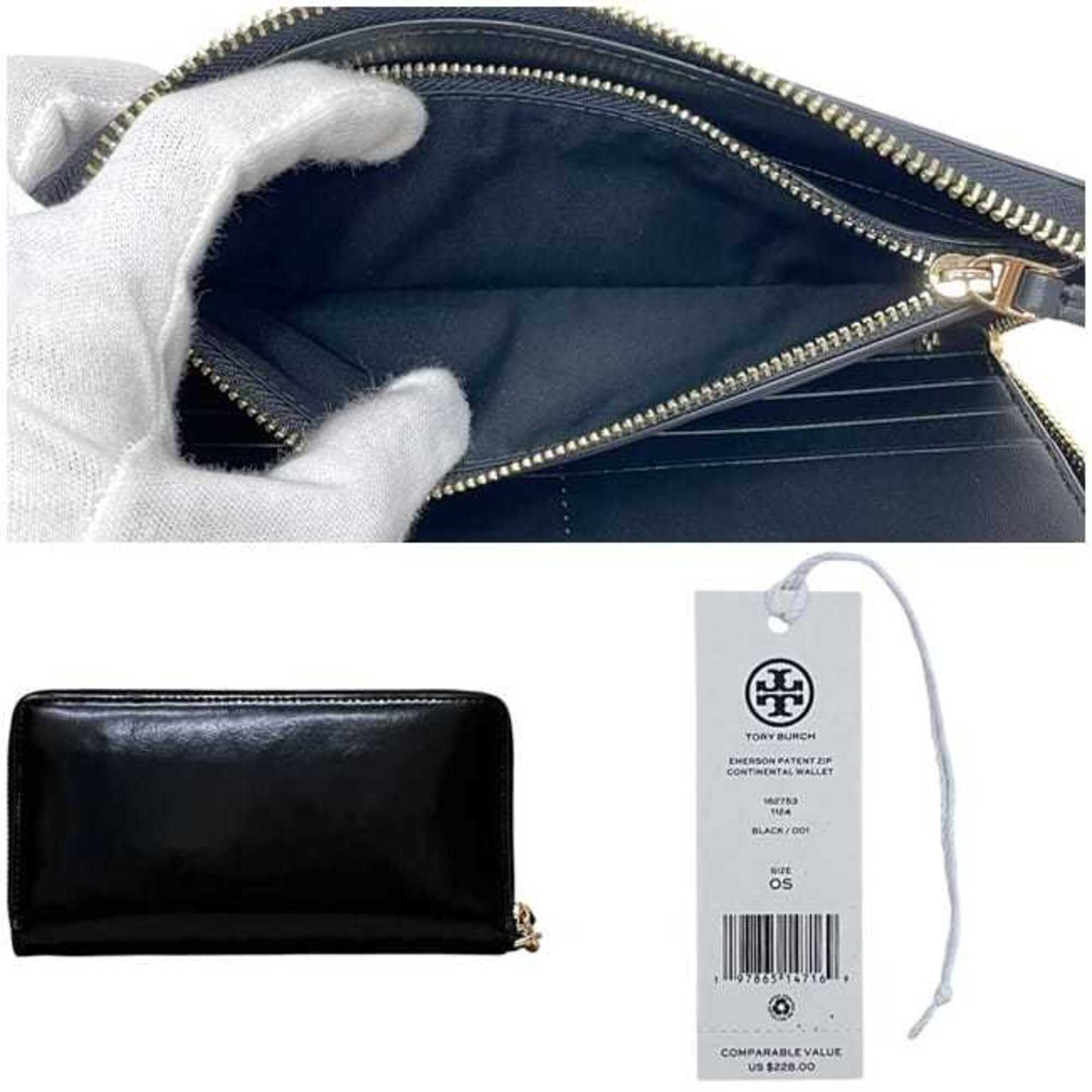 Tory Burch Black Patent Leather Long Wallet (Bi-Fold) (Pre-Owned)