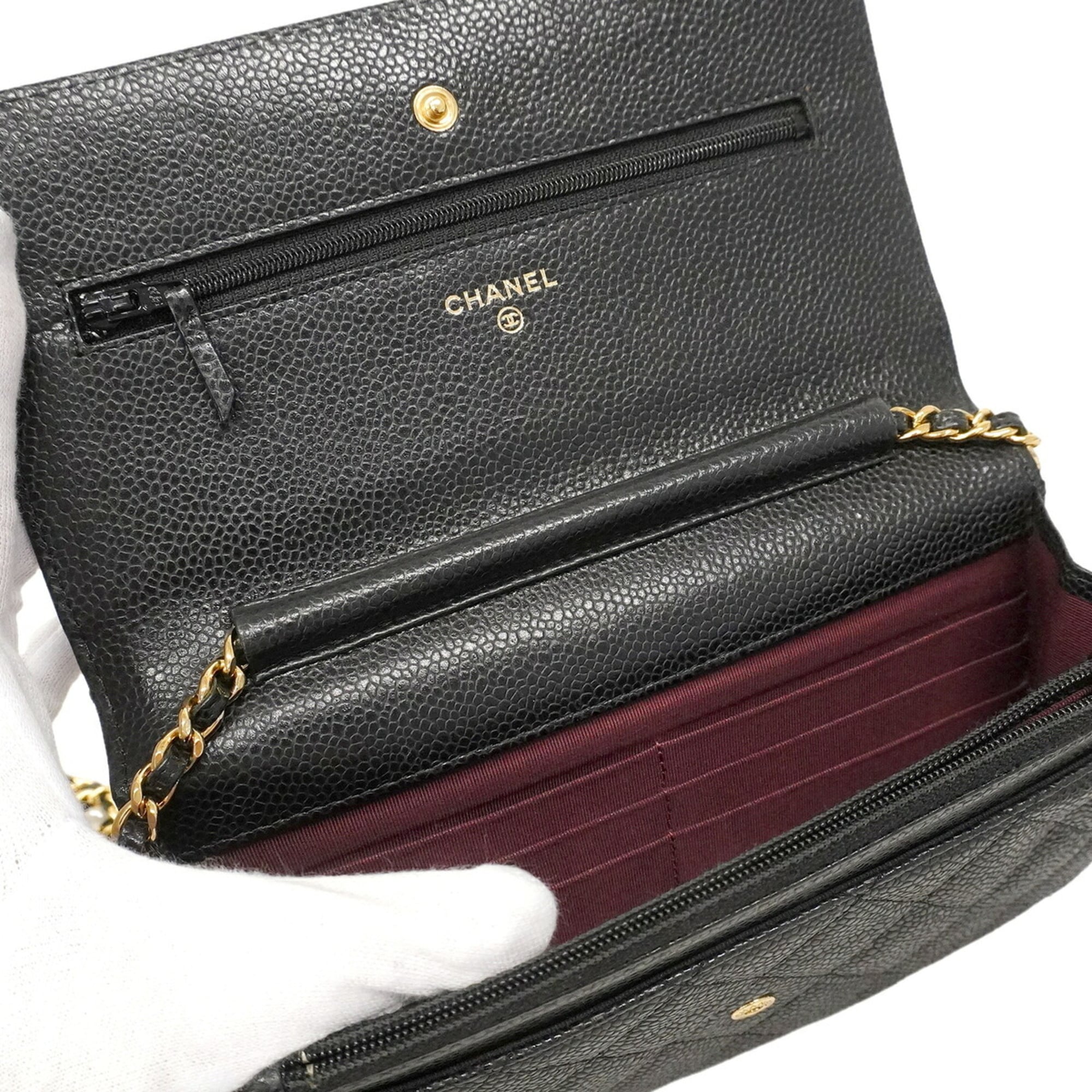 Chanel Black Grained Calfskin Chain/Shoulder Wallet (Pre-Owned)