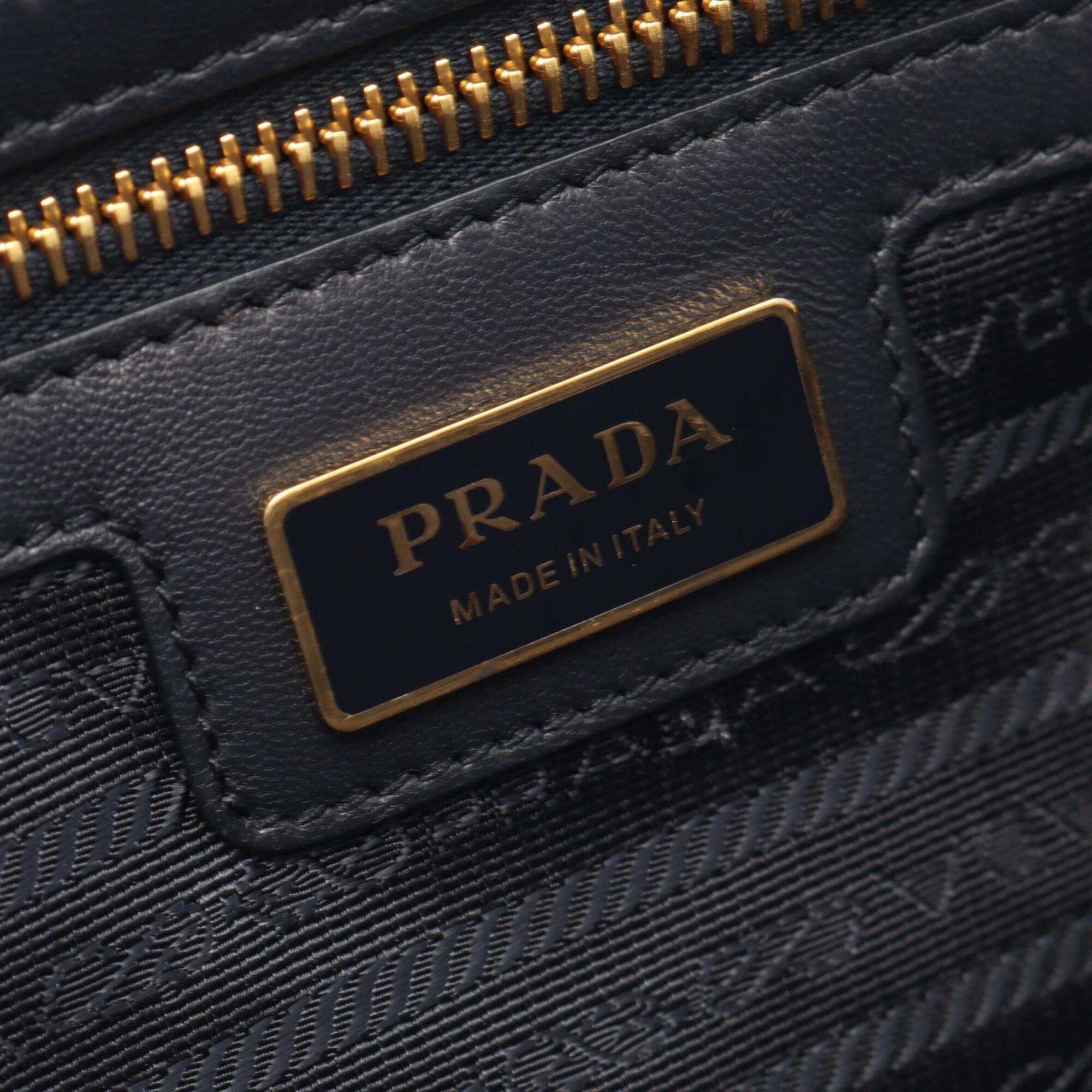Prada Black Navy Nylon Leather Handbag (Pre-Owned)