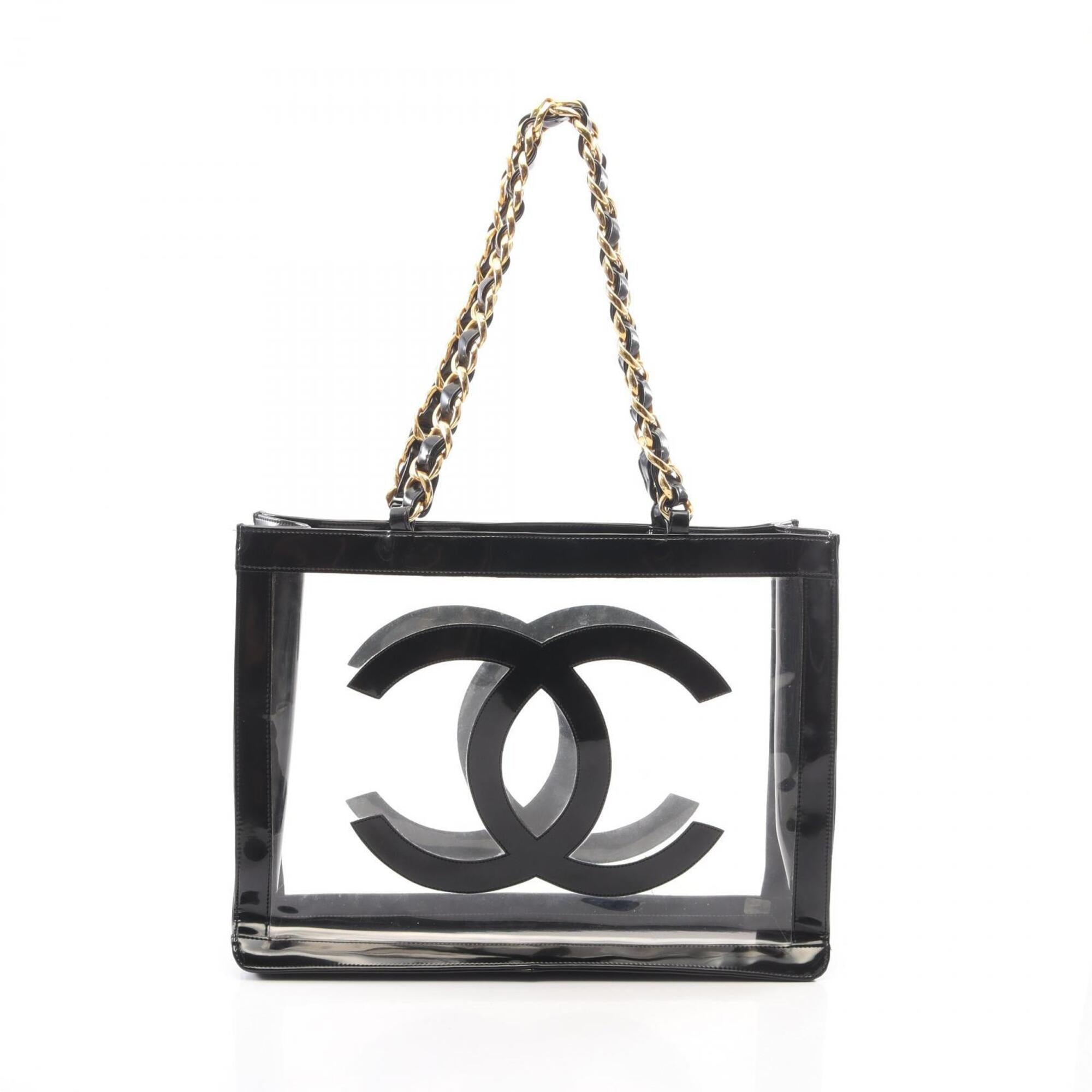 Chanel Black Clear Vinyl Patent Leather Handbag Tote Bag (Pre-Owned)