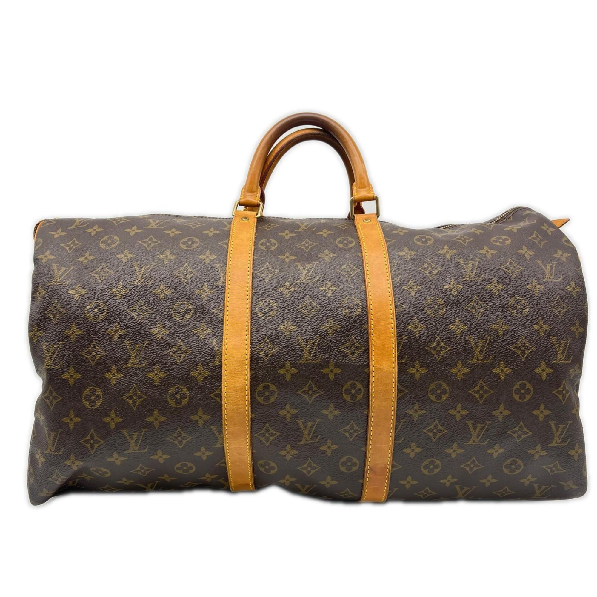 Louis Vuitton Monogram Beige Brown Coated Canvas Leather Boston Bag (Pre-Owned)