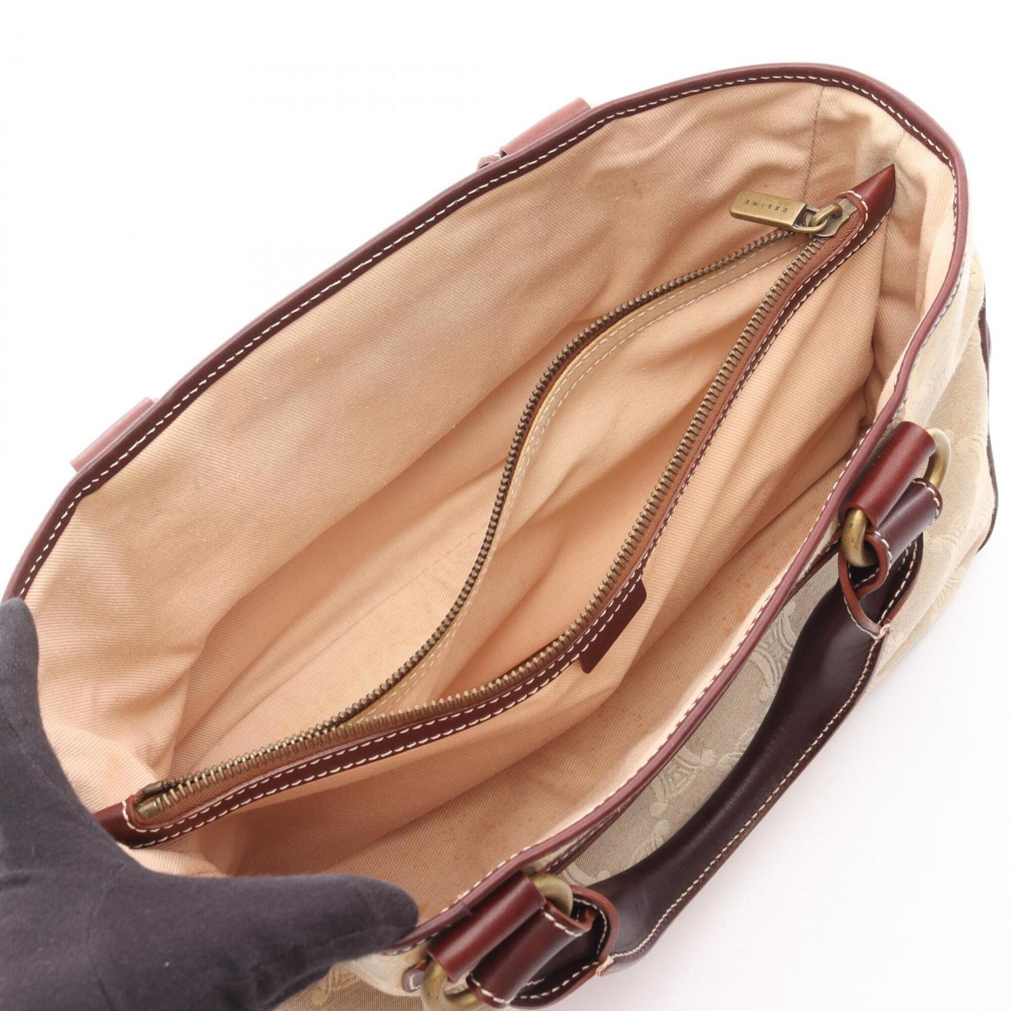 Celine Beige Brown Canvas Leather Handbag (Pre-Owned)