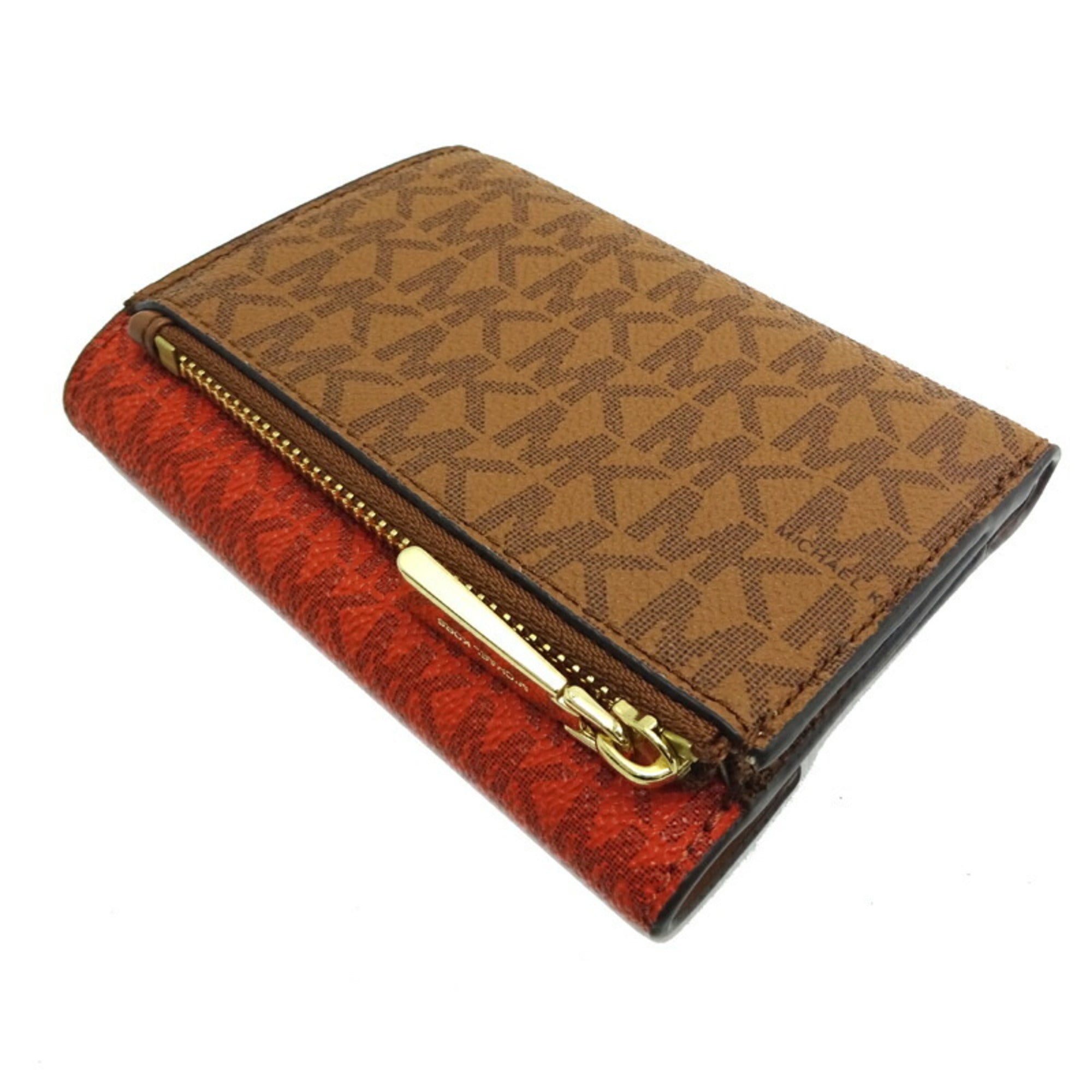Michael Kors Brown Orange Pvc Leather Wallet (Tri-Fold) (Pre-Owned)