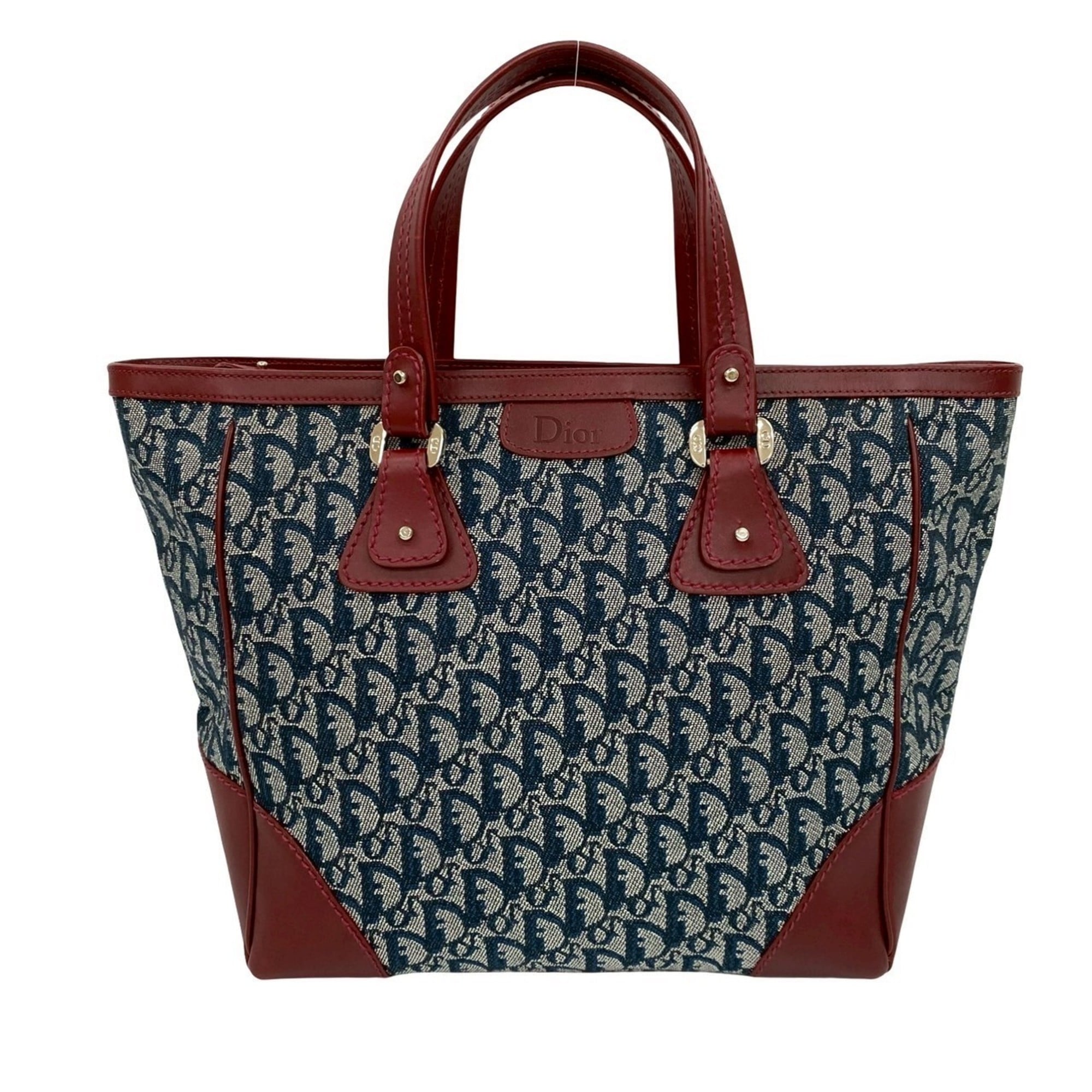 Christian Dior Navy Wine Canvas Leather Handbag Tote Bag (Pre-Owned)