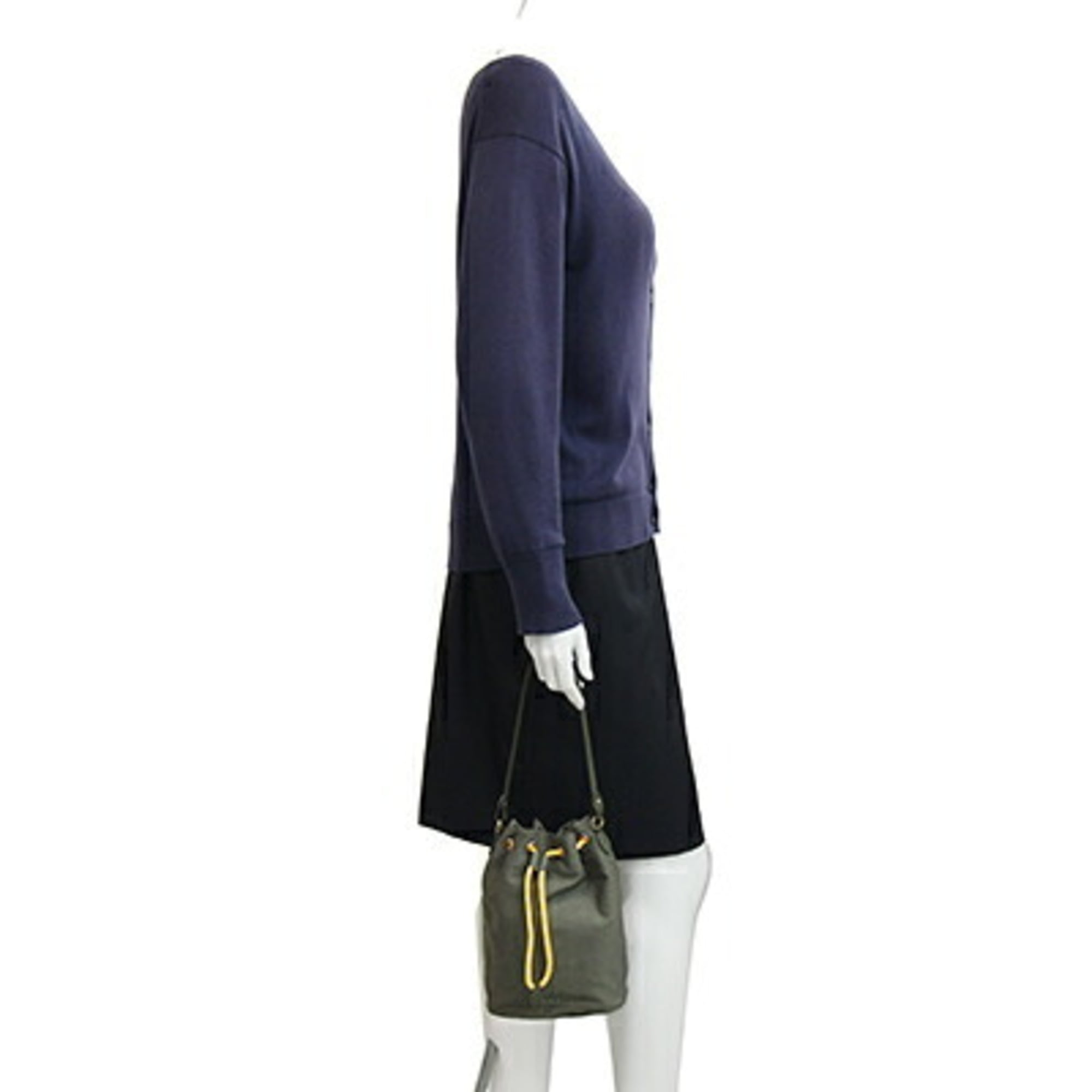 Miu Miu Green Khaki Yellow Canvas Leather Handbag (Pre-Owned)