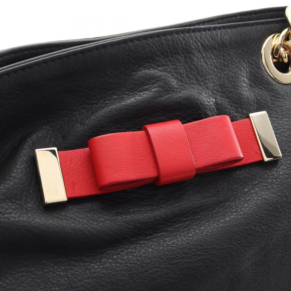 Valentino Navy Red Color Leather Handbag Shoulder Bag (Pre-Owned)