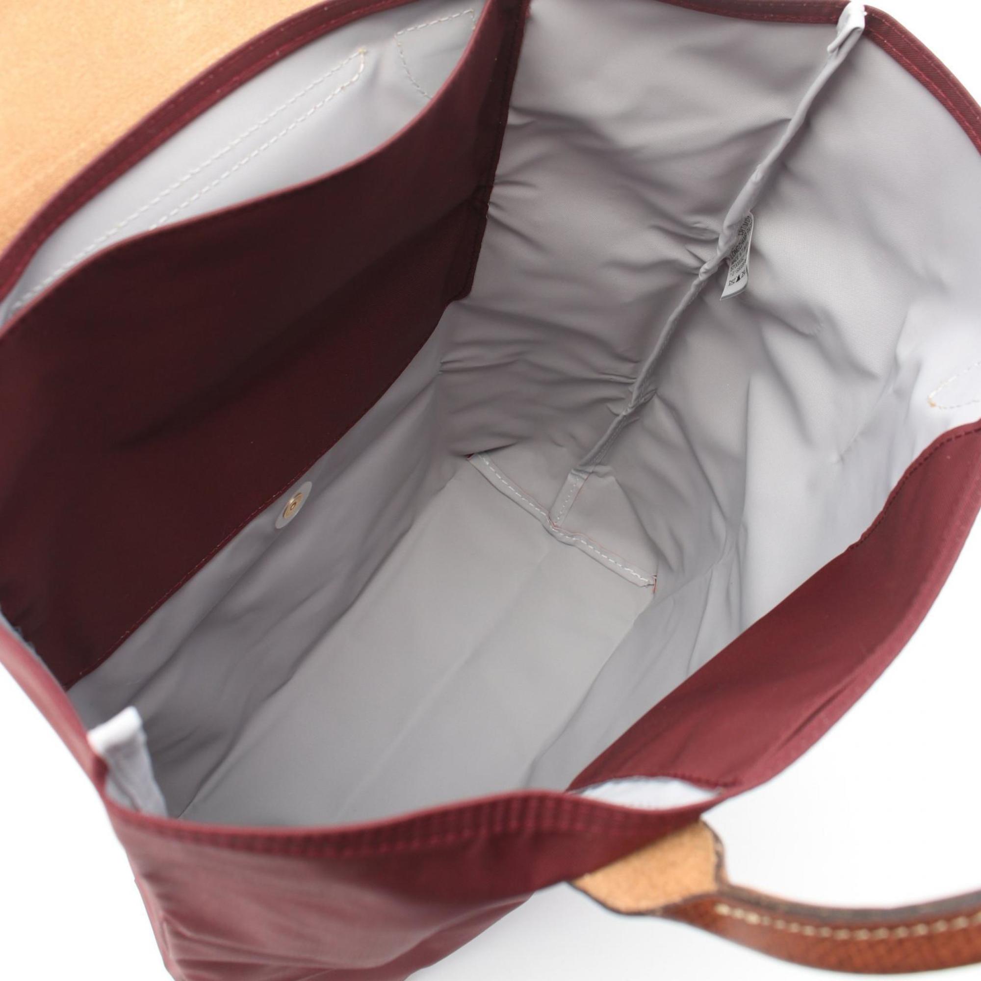 Longchamp Bordeaux Brown Nylon Leather Shopping Bag Tote Bag (Pre-Owned)