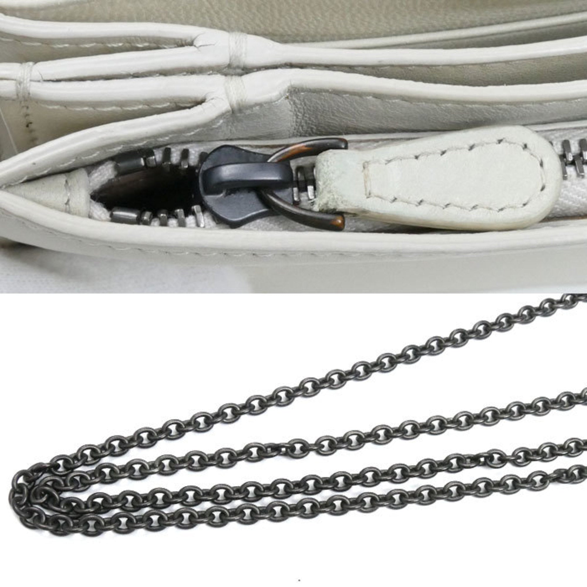Bottega Veneta Ivory Leather Chain/Shoulder Wallet (Pre-Owned)